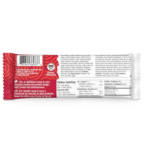 Lenny & Larry's Cookie-fied BIG BAR – Chocolate Chip Cookie Dough Vegan Protein Bars (12 x 90g) – 24g Plant Protein, 10g Prebiotic Fiber, Gluten-Free Snack - Canadian Distribution - Ships Free Within Canada on Orders Above CAD $199 - Image 5