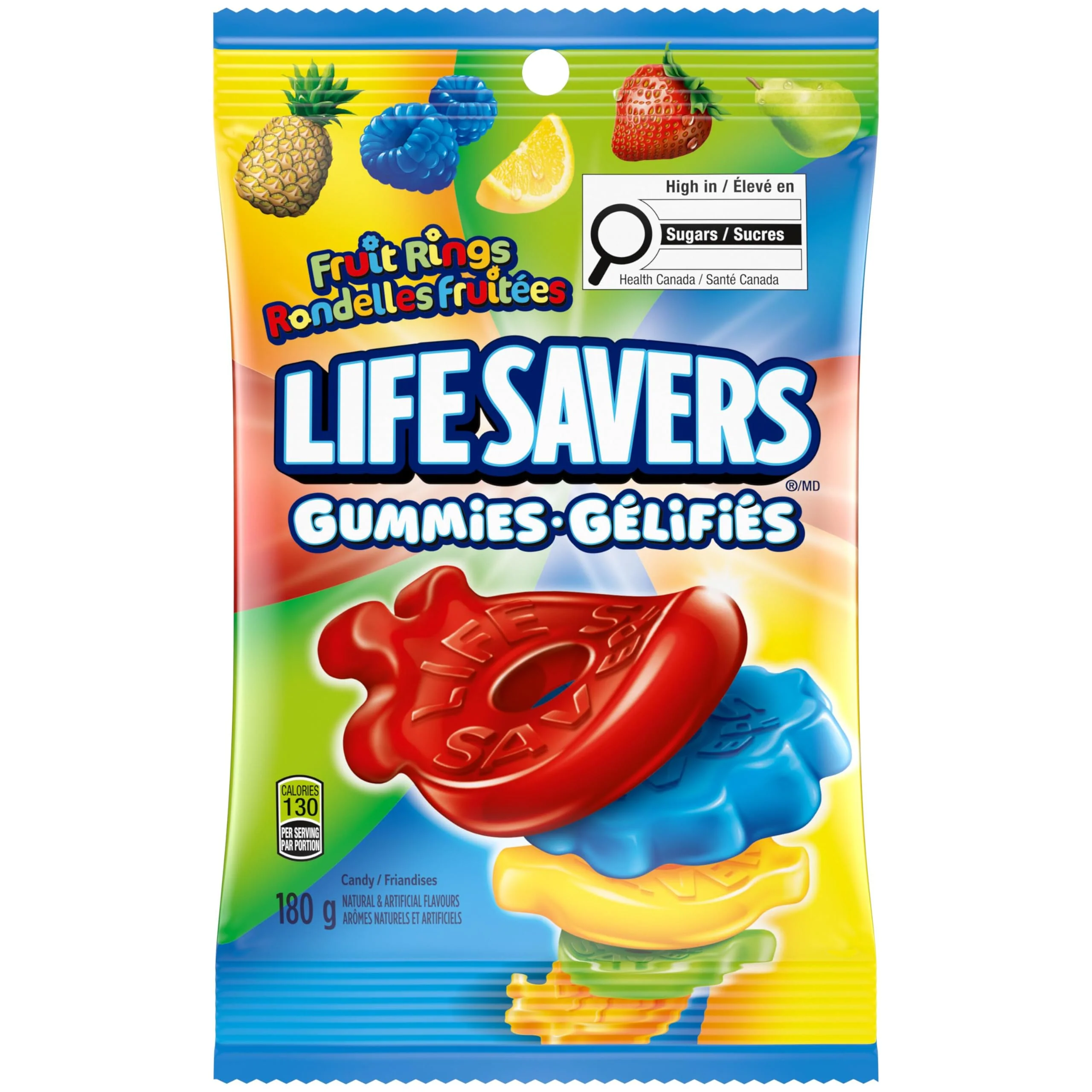 LIFE SAVERS Fruit Rings Gummy Candy – Strawberry, Pineapple, Blue Raspberry, Pear & Lemon – 2 x 180g - Canadian Distribution - Ships Free Within Canada on Orders Above CAD $199