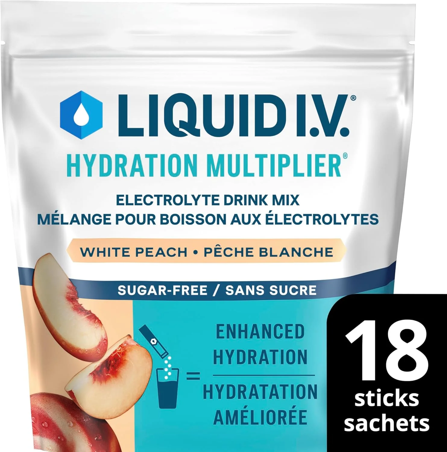 Liquid I.V. – Hydration Multiplier (Sugar Free) – White Peach – 18 Sticks – Ships Free Within Canada on Orders Above CAD $199 - Image 2