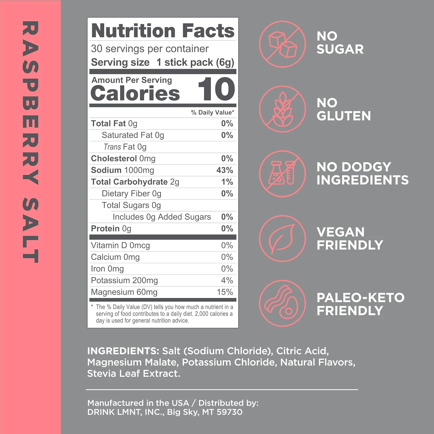 LMNT – Electrolytes – Raspberry Salt – 30 Pack – Ships Free Within Canada on Orders Above CAD $199 - Image 2