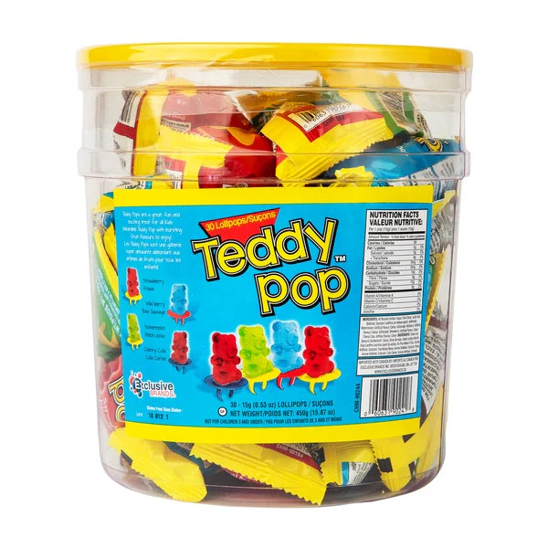 Lollipops - 4 x Packs of 30 - Teddy Pop - Canadian Distribution - Ships Free Within Canada on Orders Above CAD $199