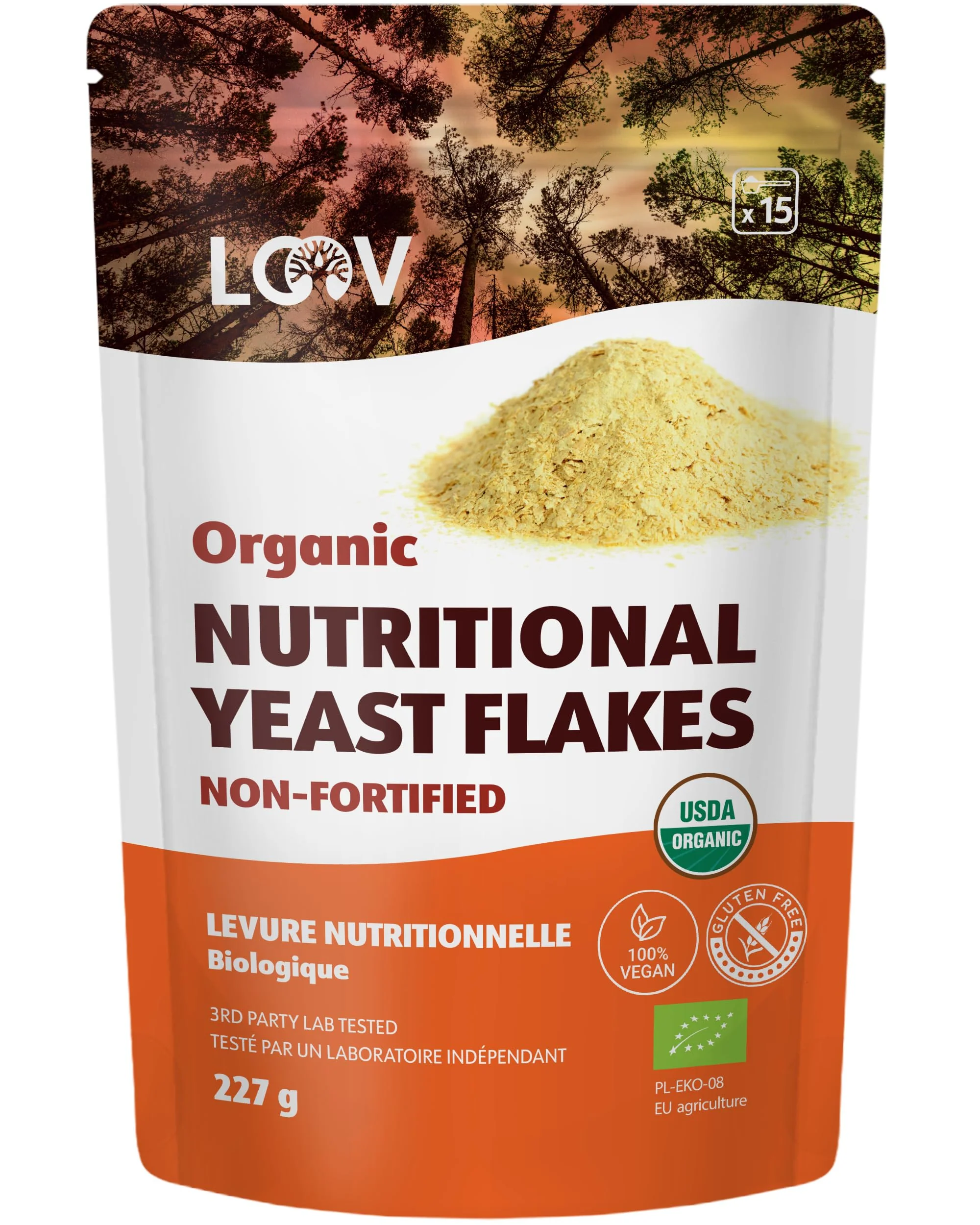LOOV – Organic Nutritional Yeast Flakes – Unfortified – 227g - Canadian Distribution - Ships Free Within Canada on Orders Above CAD $199