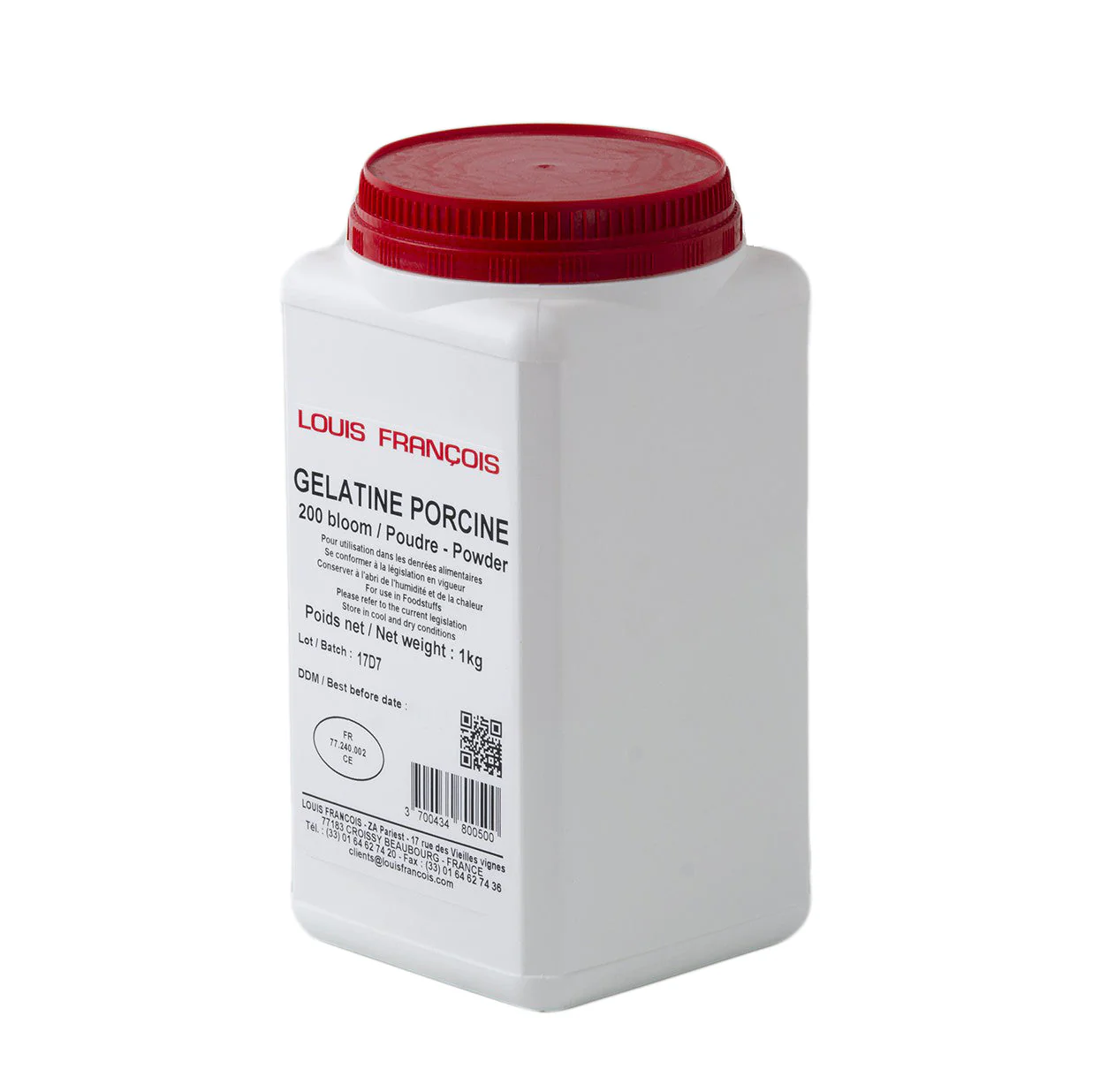 LOUIS FRANCOIS Porcine Gelatin Powder – 200 Bloom - 1kg - Canadian Distribution - Ships Free Within Canada on Orders Above CAD $199