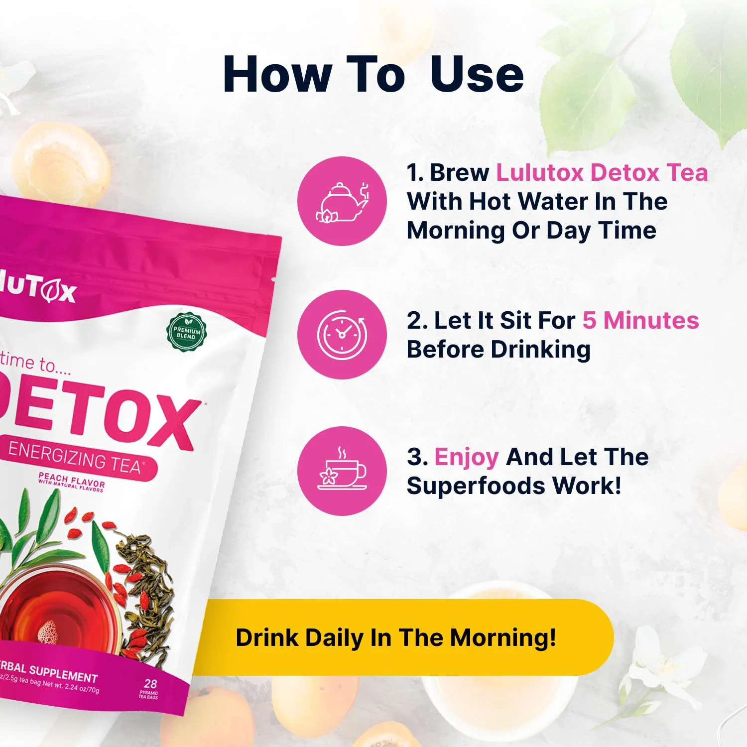 LULUTOX - Detox Tea Herbal Blend - Peach Flavor - 28 Servings - Laxative-Free - Canadian Distribution - Ships Free Within Canada on Orders Above CAD $199 - Image 2