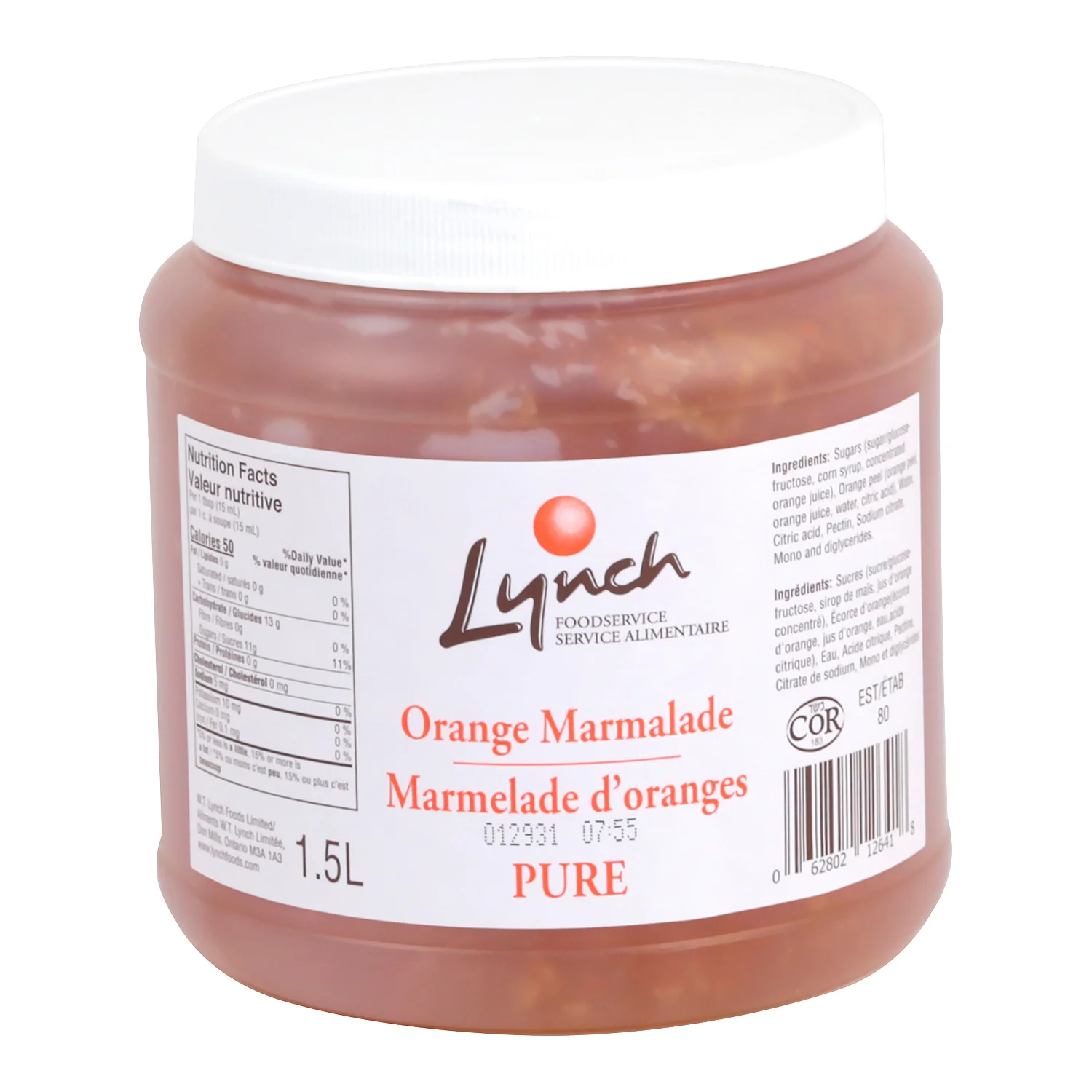 Marmalade Orange Pure - 1.5L Jar (Case = 6 x 1.5L) - Lynch - Baking Mixes and Ingredients - Canadian Distribution - Ships Free Within Canada on Orders Above CAD $199