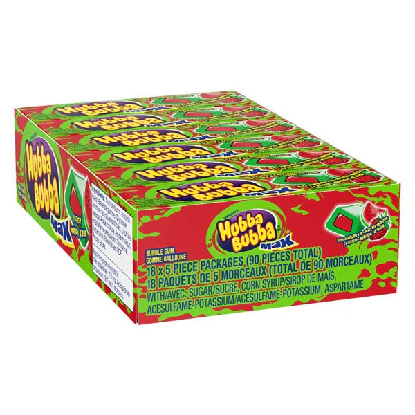 Max Strawberry Watermelon - 72 x Packs of 5 - Hubba Bubba - Canadian Distribution - Ships Free Within Canada on Orders Above CAD $199