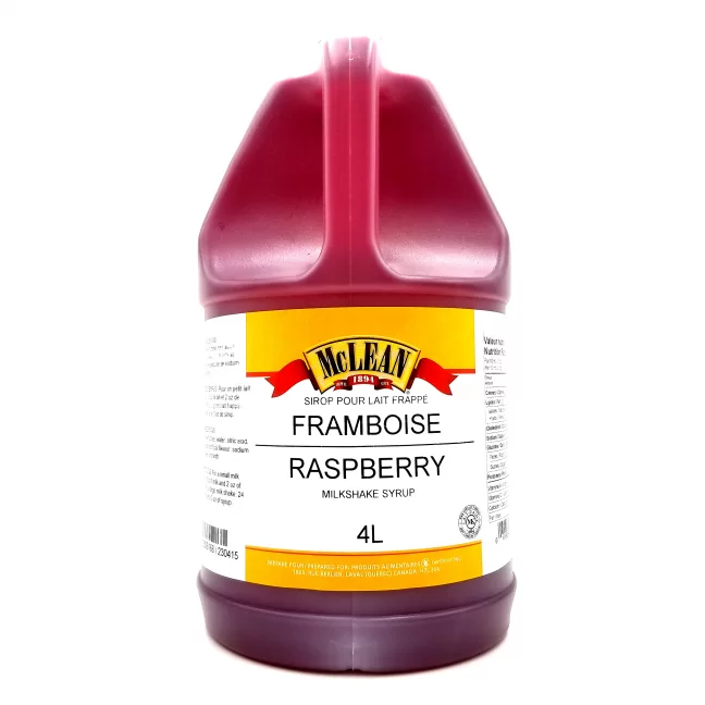 McLean Raspberry Milkshake Syrup - Case of 2 x 4 L Jugs - Canadian Distribution - Ships Free Within Canada on Orders Above CAD $199