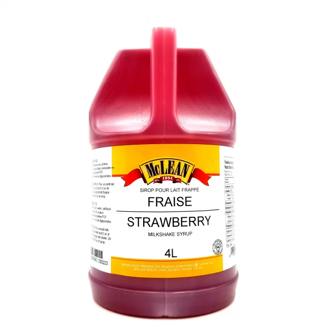 McLean Strawberry Milkshake Syrup - Case of 2 x 4 L Jugs - Canadian Distribution - Ships Free Within Canada on Orders Above CAD $199