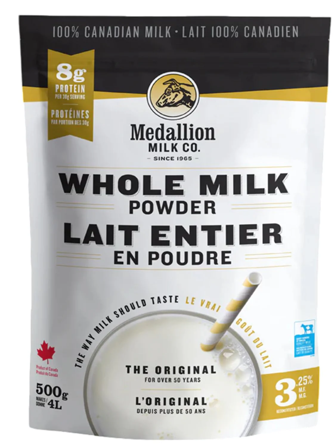 Medallion Whole Milk Powder 500g – Canadian Dairy, Antibiotic-Free, No rbST or rBGH - Canadian Distribution - Ships Free Within Canada on Orders Above CAD $199
