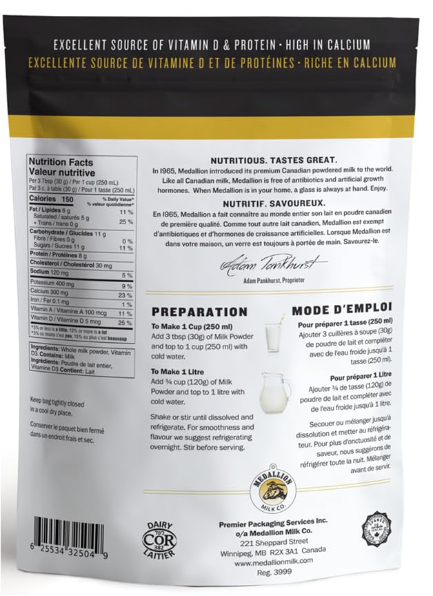 Medallion Whole Milk Powder 500g – Canadian Dairy, Antibiotic-Free, No rbST or rBGH - Canadian Distribution - Ships Free Within Canada on Orders Above CAD $199 - Image 8
