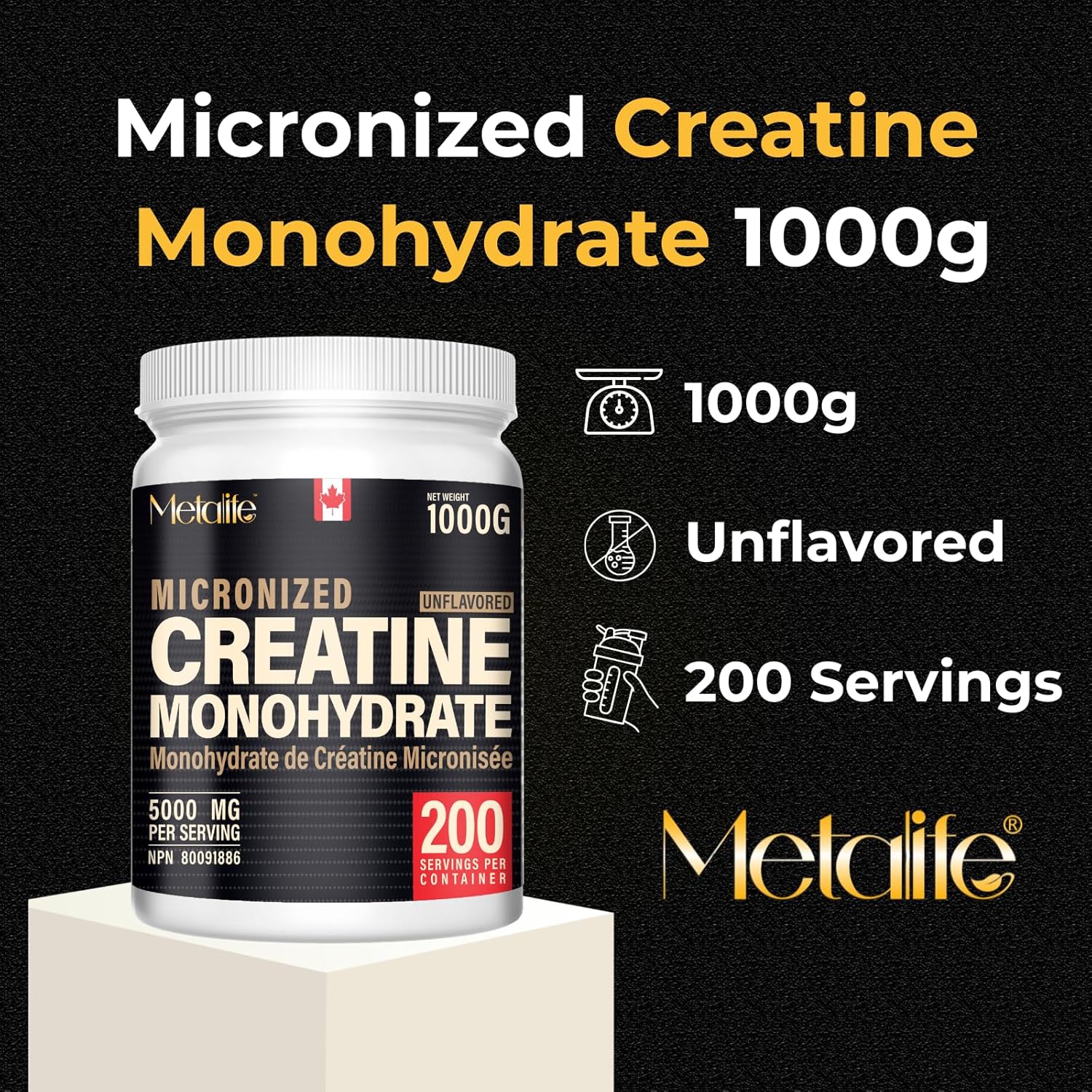 MetaLife – Creatine Monohydrate Powder – Unflavored – 1000 g, 200 Servings – Ships Free Within Canada on Orders Above CAD $199 - Image 2