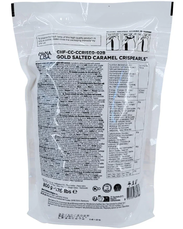 Mona Lisa - Gold Salted Caramel Crispearls - 800g Bag - Case of 4 x 800g - Barry Callebaut - Canadian Distribution - Ships Free Within Canada on Orders Above CAD $199 - Image 2