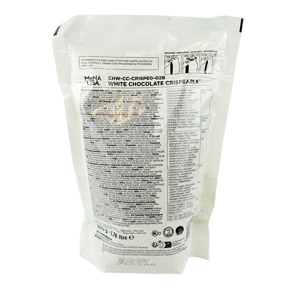 Mona Lisa - White Chocolate Crispearls - 800g Bag - Case of 4 x 800g - Barry Callebaut - Canadian Distribution - Ships Free Within Canada on Orders Above CAD $199 - Image 2