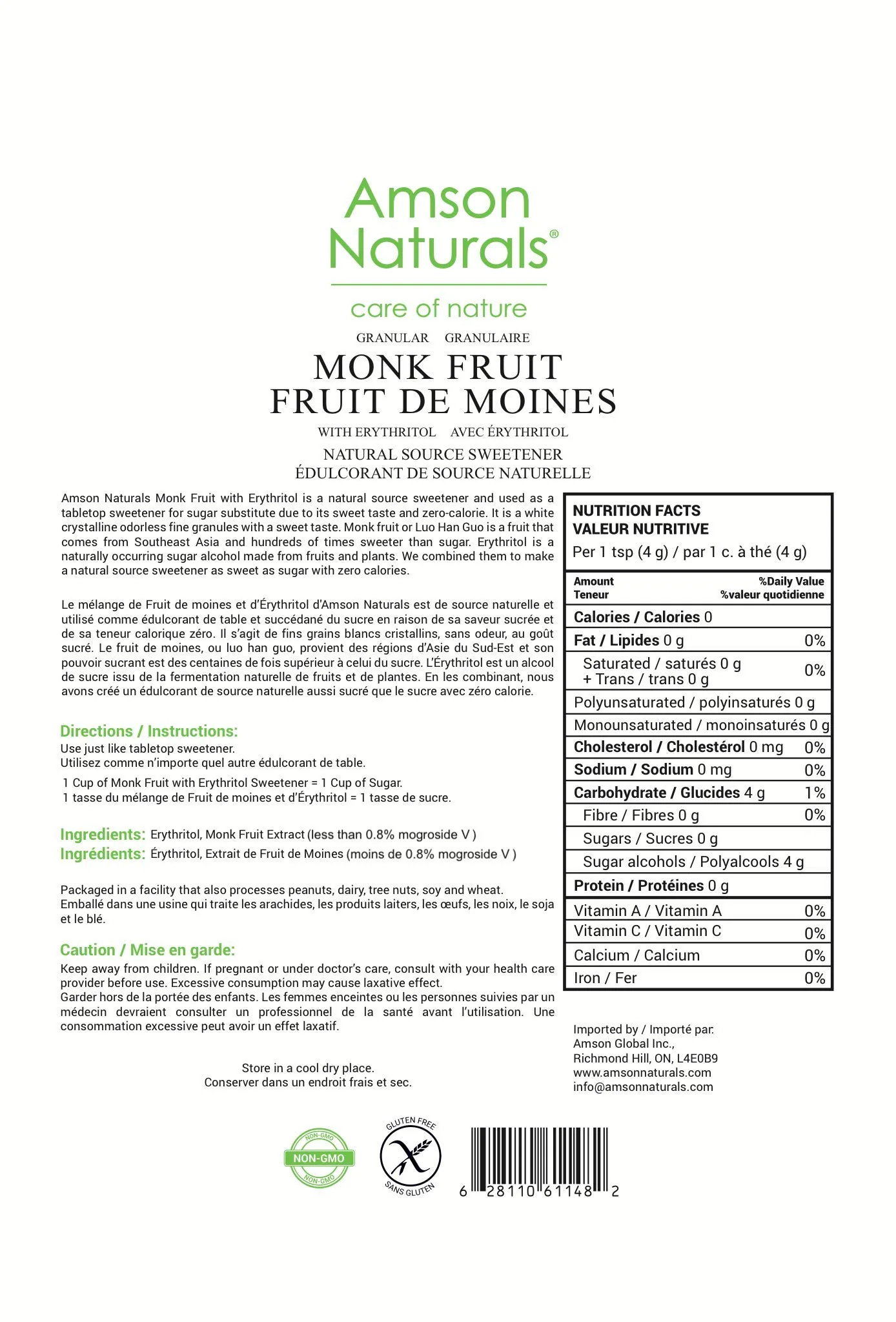 Monk Fruit – Sweetener with Erythritol – Granular 1:1 – 2.5 lb - Canadian Distribution - Ships Free Within Canada on Orders Above CAD $199 - Image 6