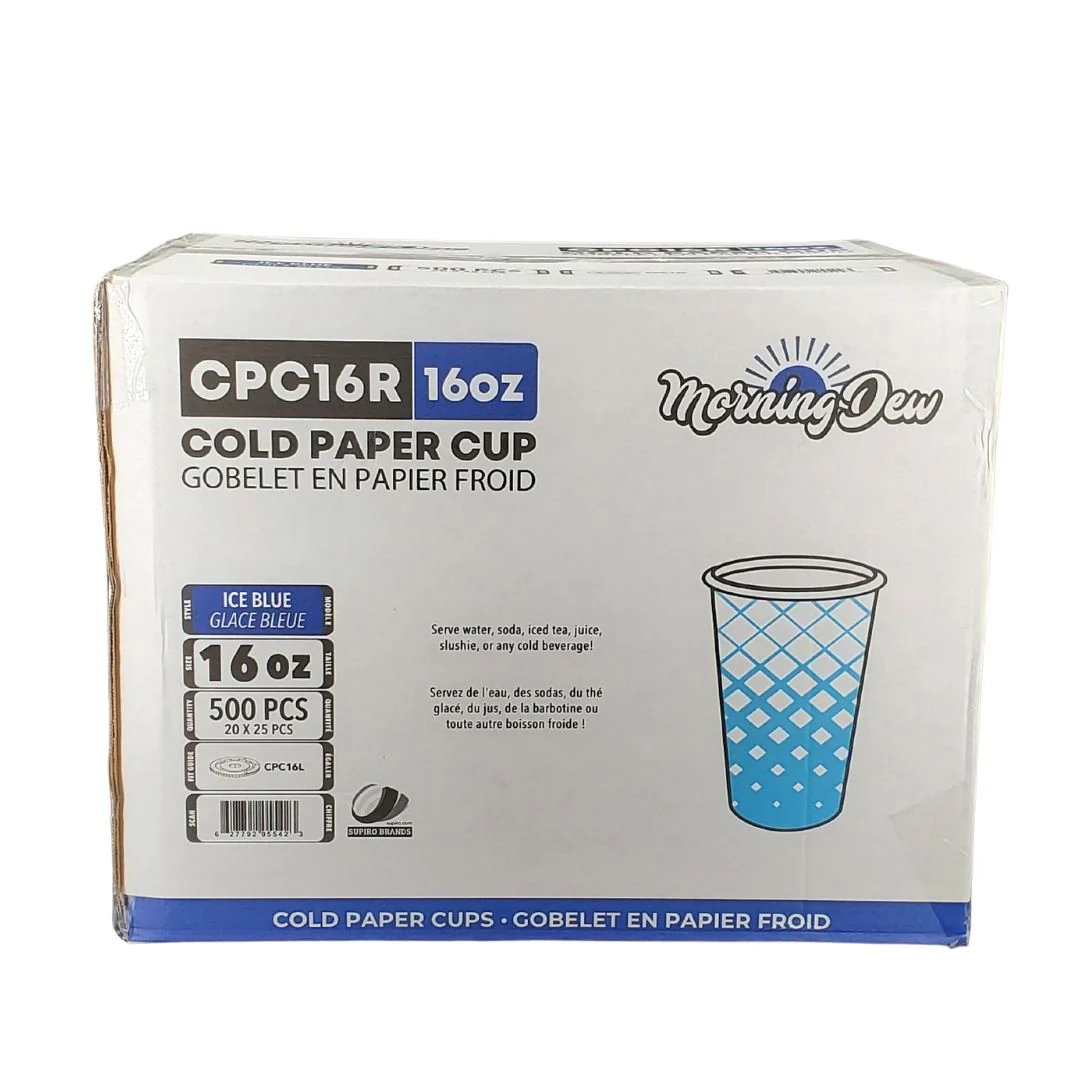 Morning Dew - 16oz Cold Paper Cups - Ice Blue Print - 20 x 25 count - Image 2