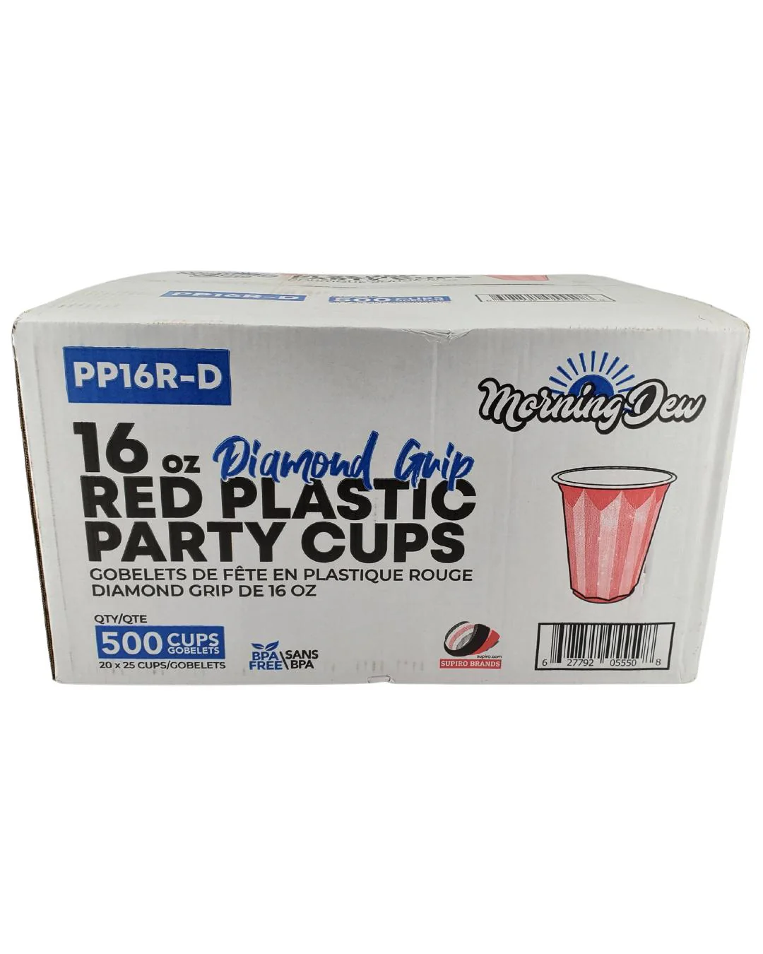 Morning Dew - 16oz PP Red Plastic Party Cups - Diamond - 20 x 25 count - Image 7