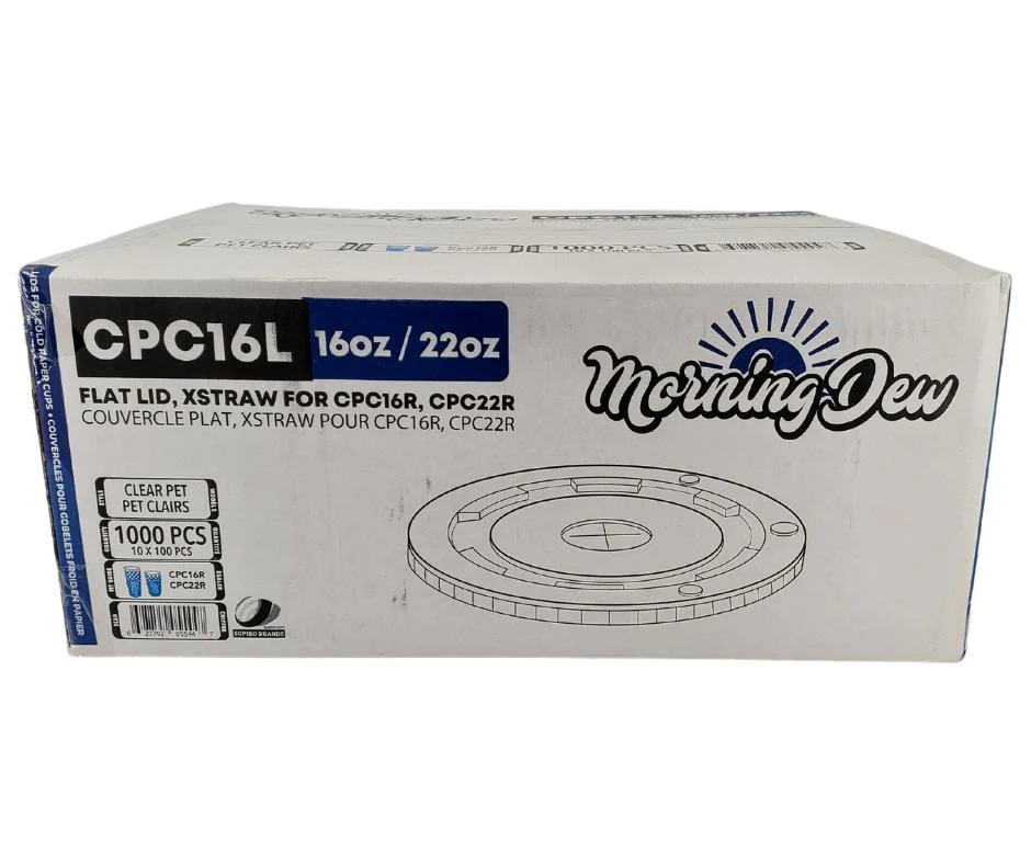 Morning Dew - X Straw Flat PET Lid for 16,22oz Cold Paper Cups - 10 x 100 count