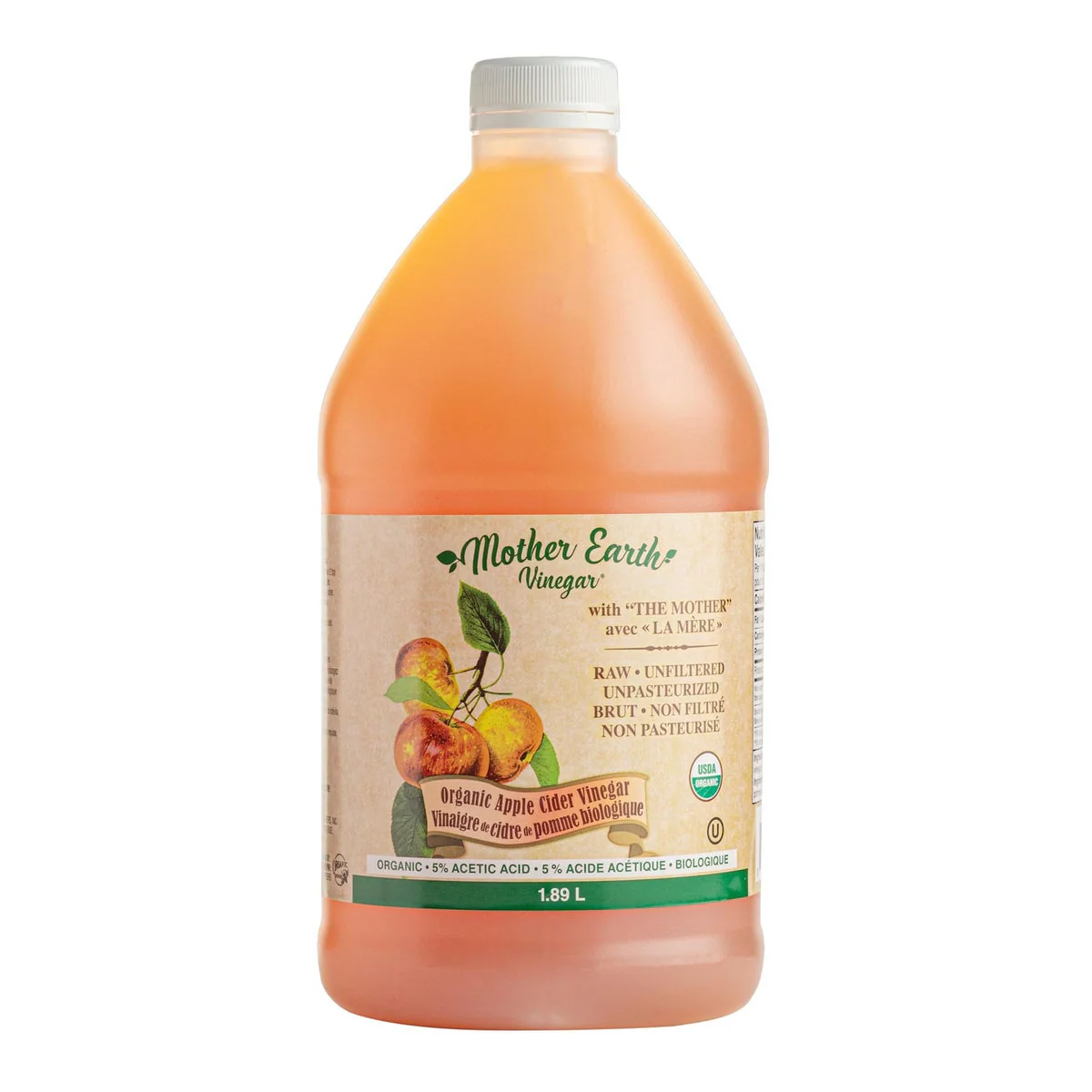 Mother Earth Organic Apple Cider Vinegar - 4 x 1.9 L - Grocery and Food Items - Canadian Distribution - Ships Free Within Canada on Orders Above CAD $199