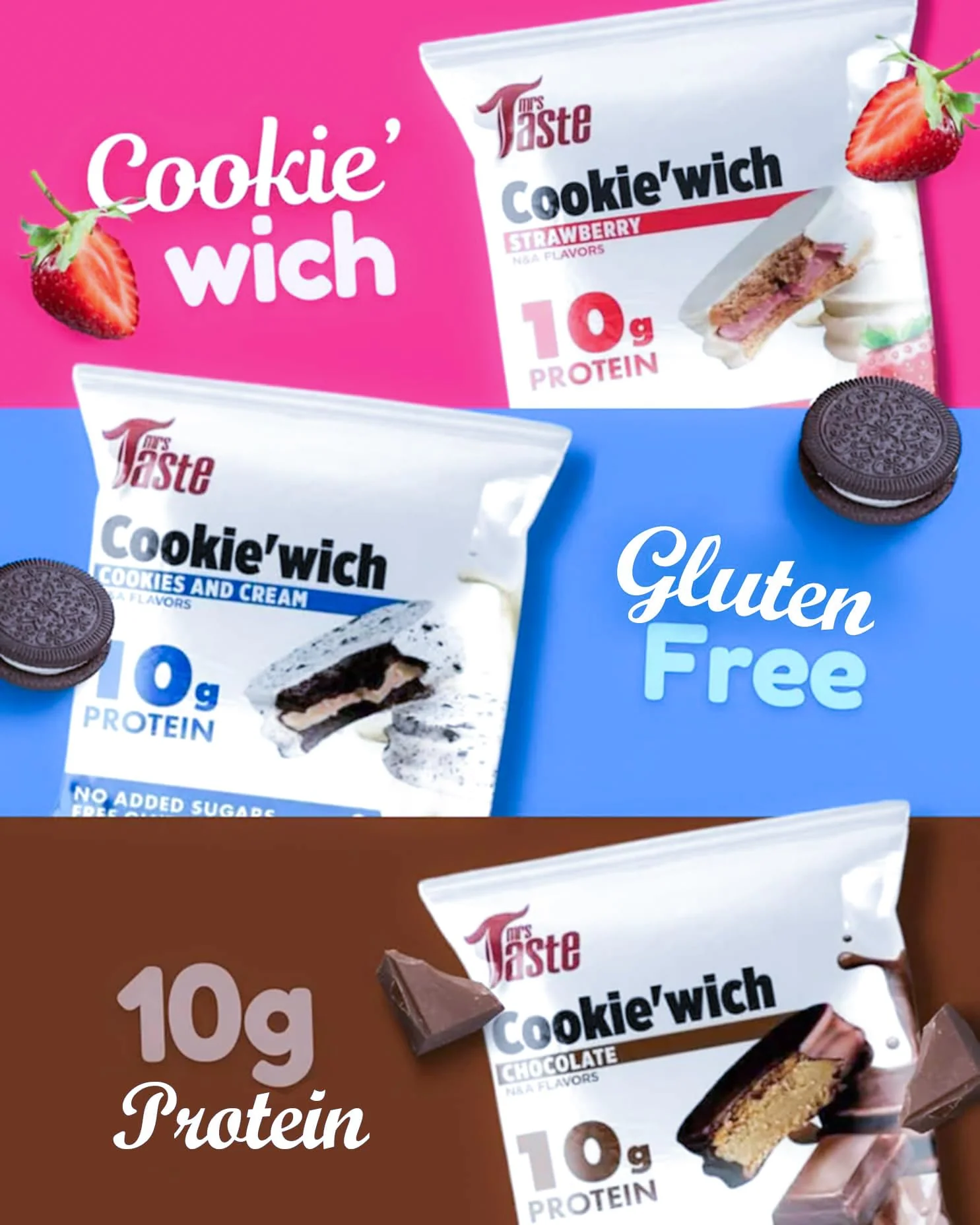 Mrs Taste Cookie'wich- Cookies N Cream 10x50g - Canadian Distribution - Ships Free Within Canada on Orders Above CAD $199 - Image 2
