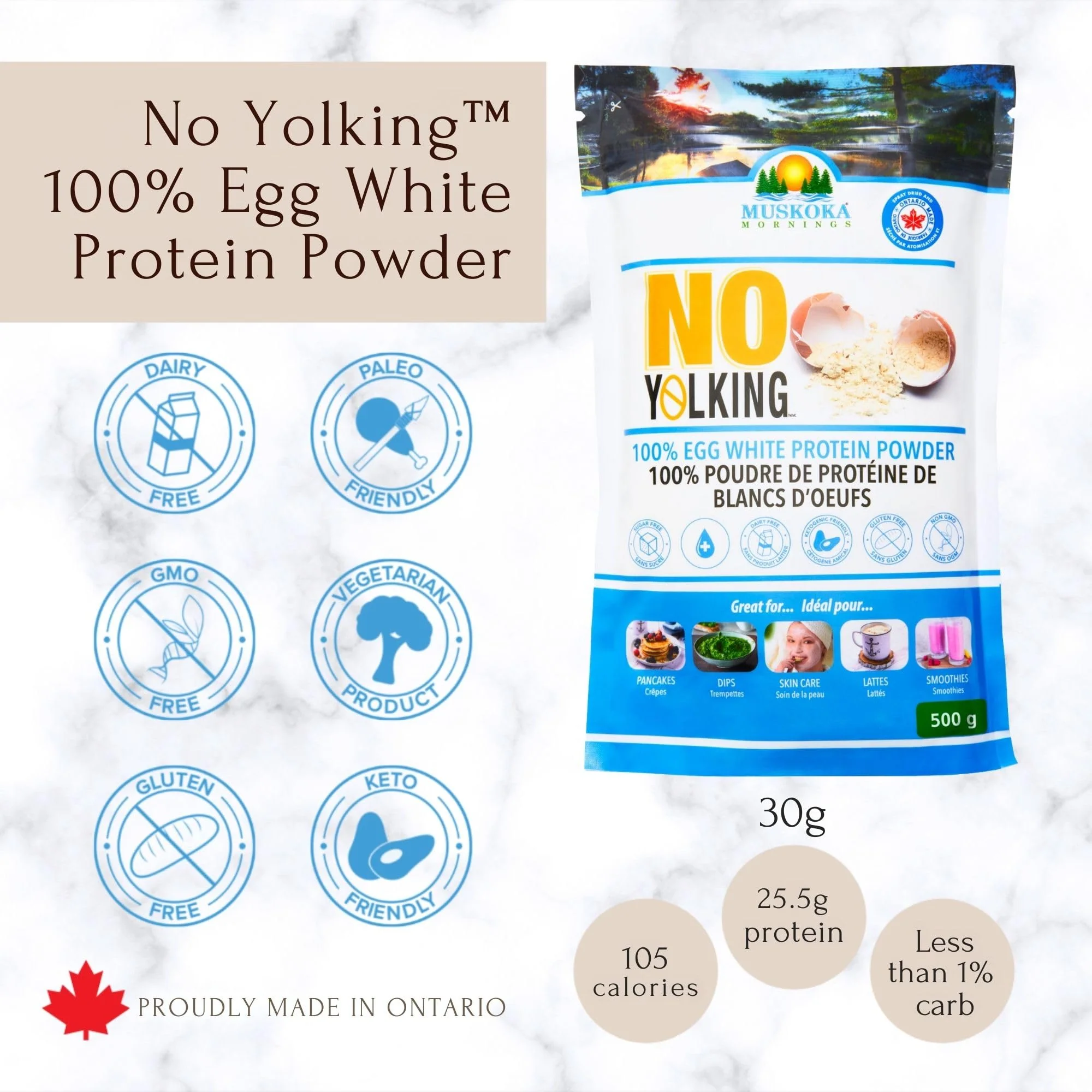 Muskoka Mornings – No Yolking Egg White Protein Powder – Unflavoured – 500g - Canadian Distribution - Ships Free Within Canada on Orders Above CAD $199 - Image 4