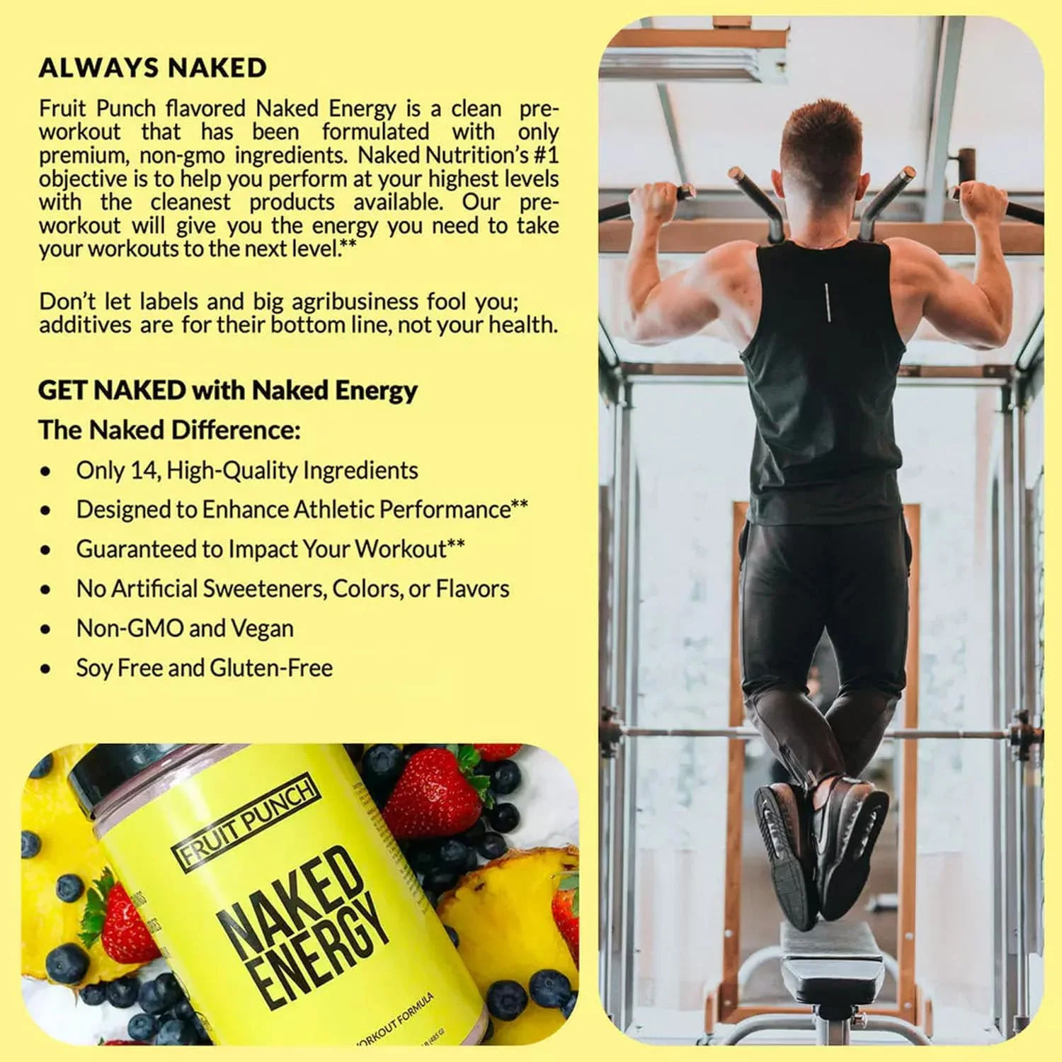 Naked (Naked Energy) – Pre Workout – Fruit Punch – 30 Servings – No Added Sweeteners - Canadian Distribution - Ships Free Within Canada on Orders Above CAD $199 - Image 2