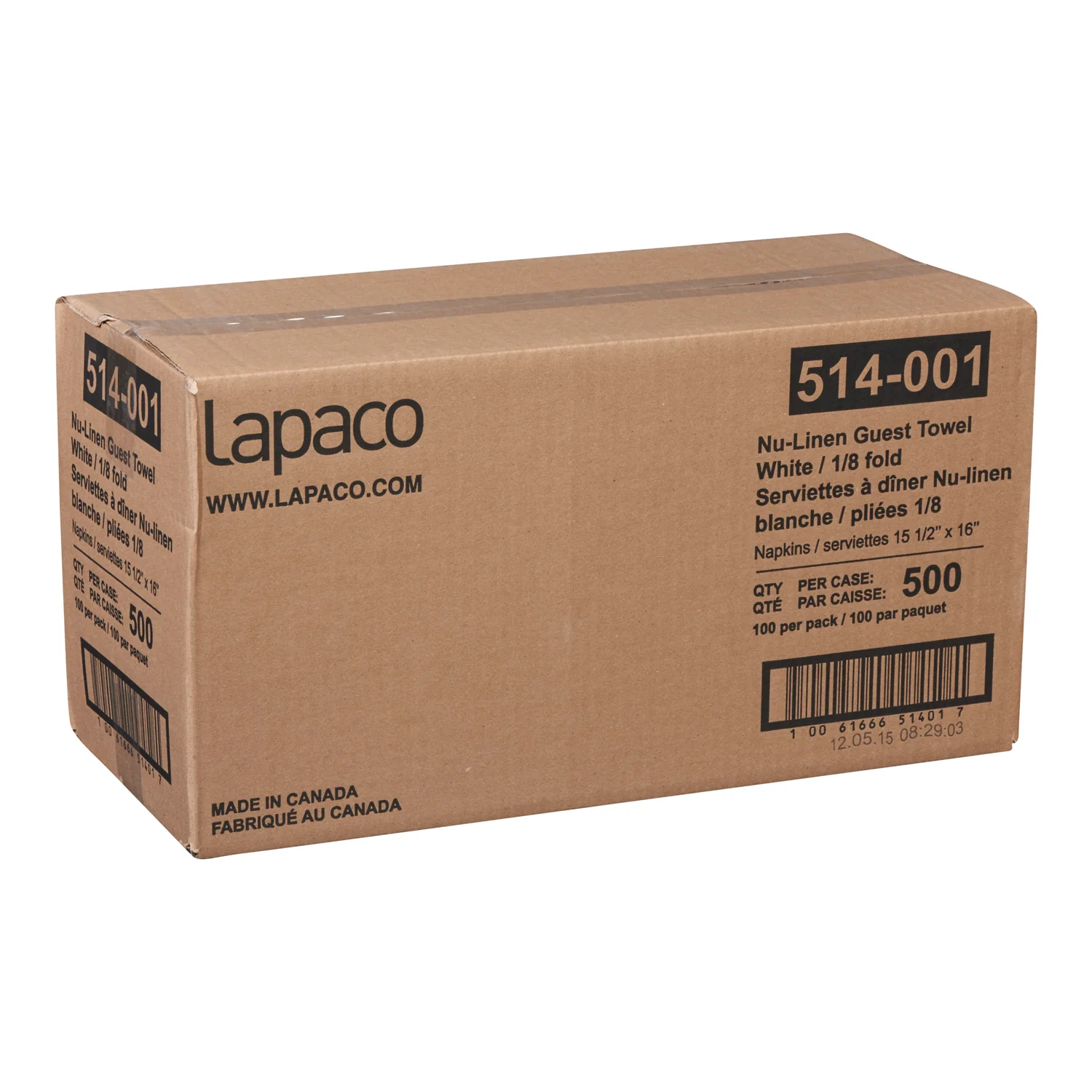 Napkin Dinner NuLinen White 1/8 Fold - 5 x 100 count - Lapaco - Packaging and Accessories - Restaurant Supplies and Equipment - Canadian Distribution - Image 2