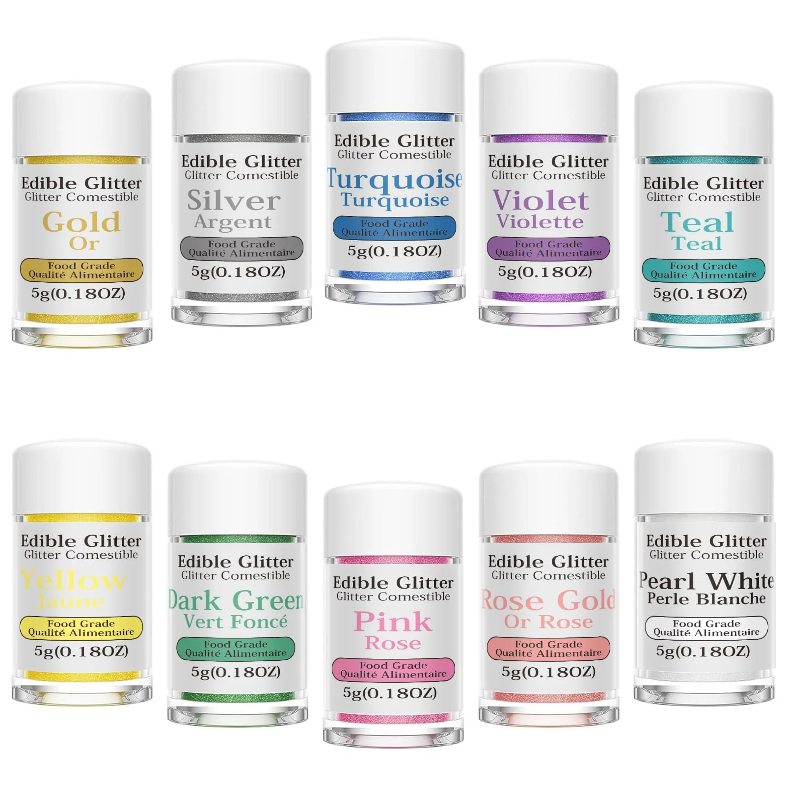 Nomeca – Edible Glitter – 10 Colours – 5g Each – Food grade shimmer - Canadian Distribution - Ships Free Within Canada on Orders Above CAD $199