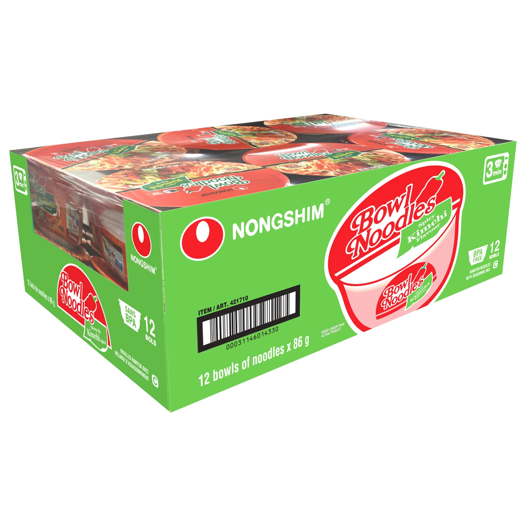 Nongshim Spicy Kimchi Noodle Soup Bowls - 48 × 86 g - Grocery and Food Items - Canadian Distribution - Ships Free Within Canada on Orders Above CAD $199