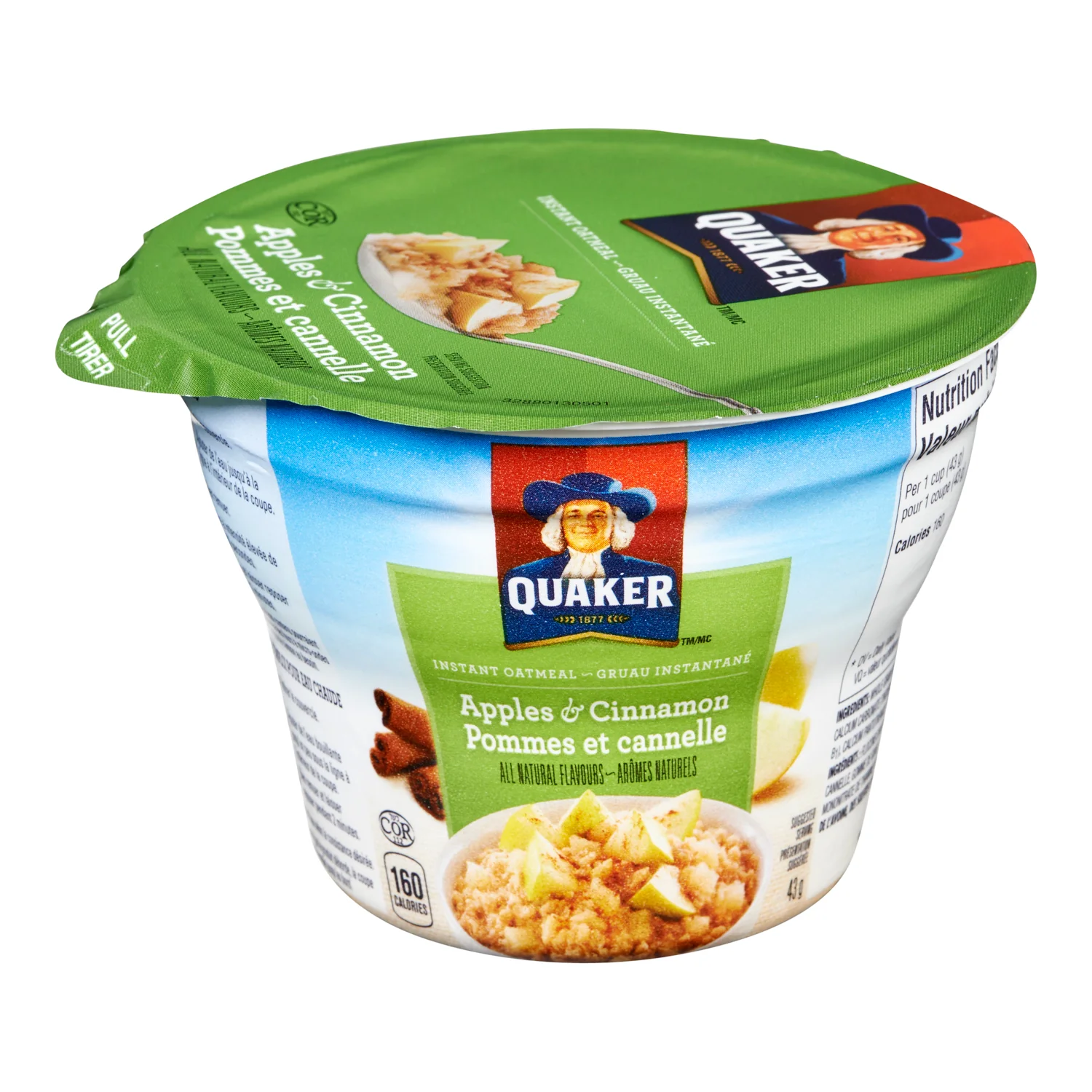 Oatmeal Instant Apple Cinnamon Quaker - 12 x 43 g - Quaker - Restaurant and Foodservice Ingredients - Canadian Distribution - Ships Free Within Canada on Orders Above CAD $199