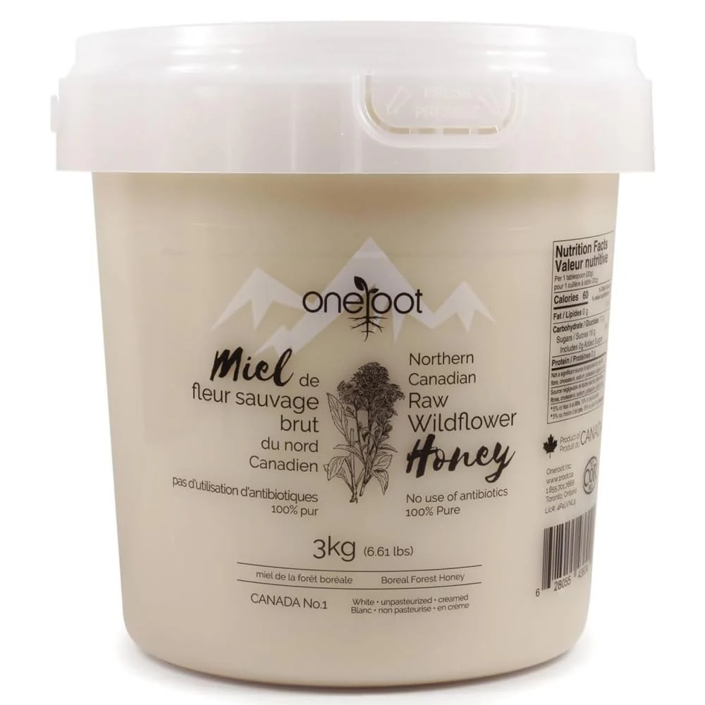 ONEROOT – Raw Wildflower Honey – Unpasteurized Creamed – 3kg - Canadian Distribution - Ships Free Within Canada on Orders Above CAD $199