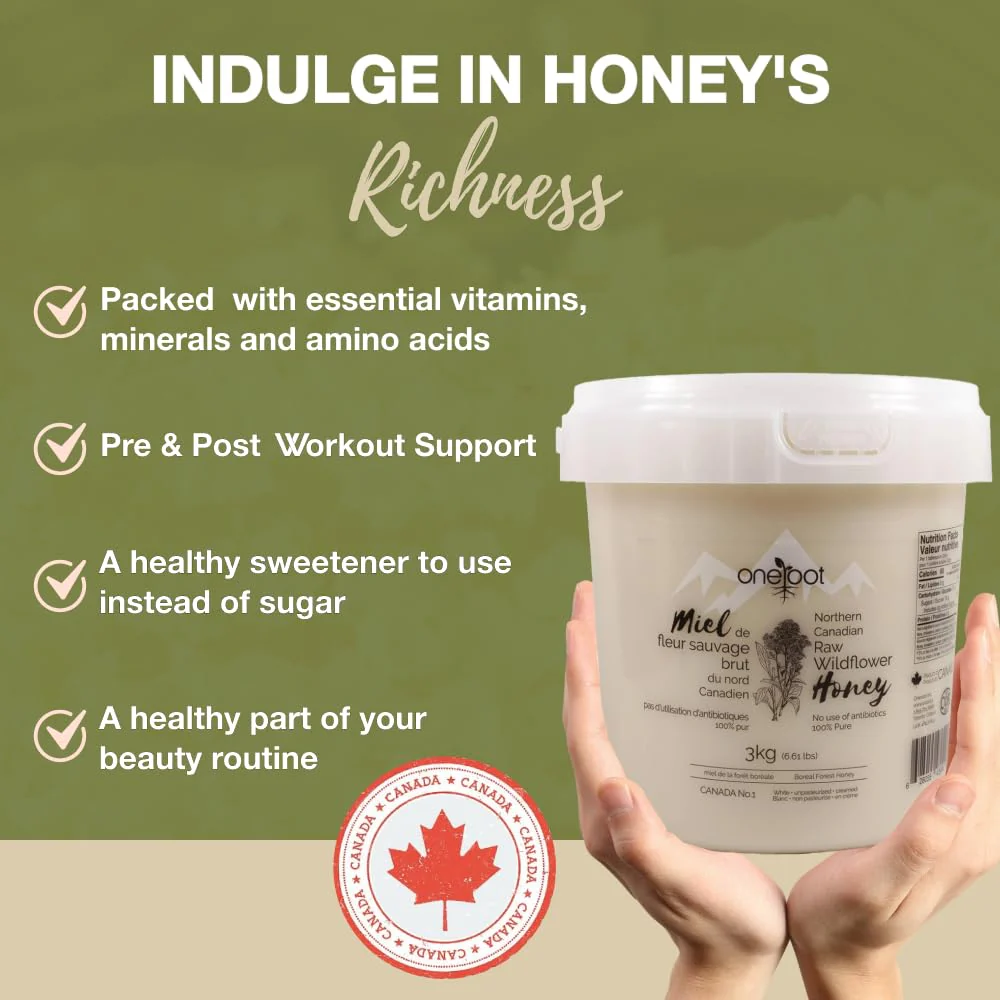 ONEROOT – Raw Wildflower Honey – Unpasteurized Creamed – 3kg - Canadian Distribution - Ships Free Within Canada on Orders Above CAD $199 - Image 2