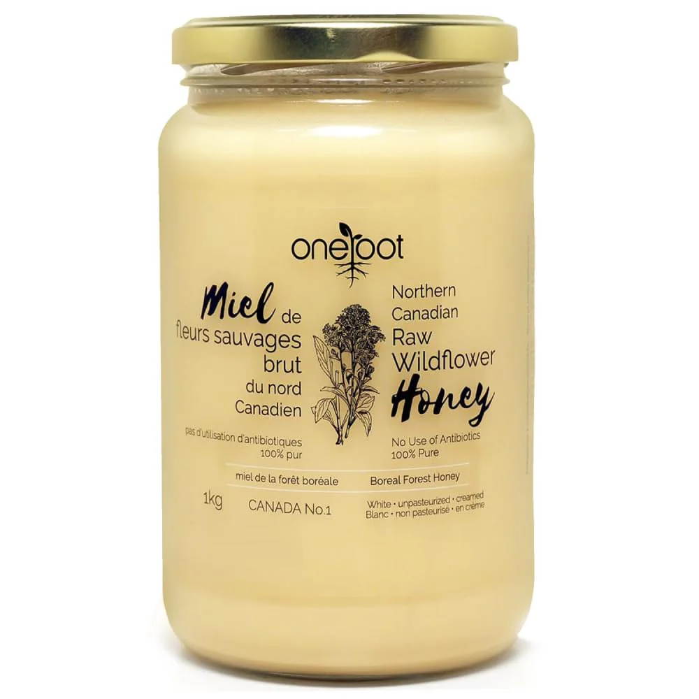 ONEROOT – Raw Wildflower Honey – Creamed Canadian Honey – 1kg - Canadian Distribution - Ships Free Within Canada on Orders Above CAD $199
