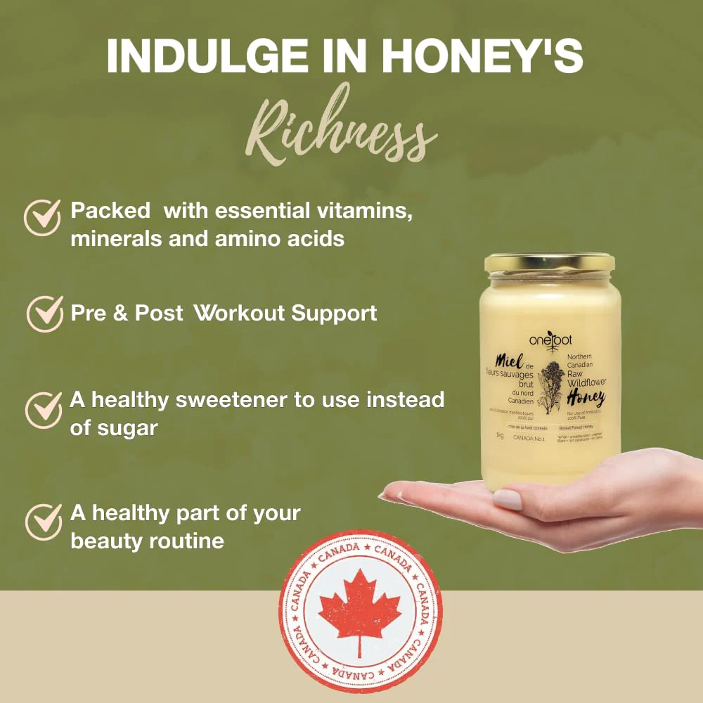 ONEROOT – Raw Wildflower Honey – Creamed Canadian Honey – 1kg - Canadian Distribution - Ships Free Within Canada on Orders Above CAD $199 - Image 2
