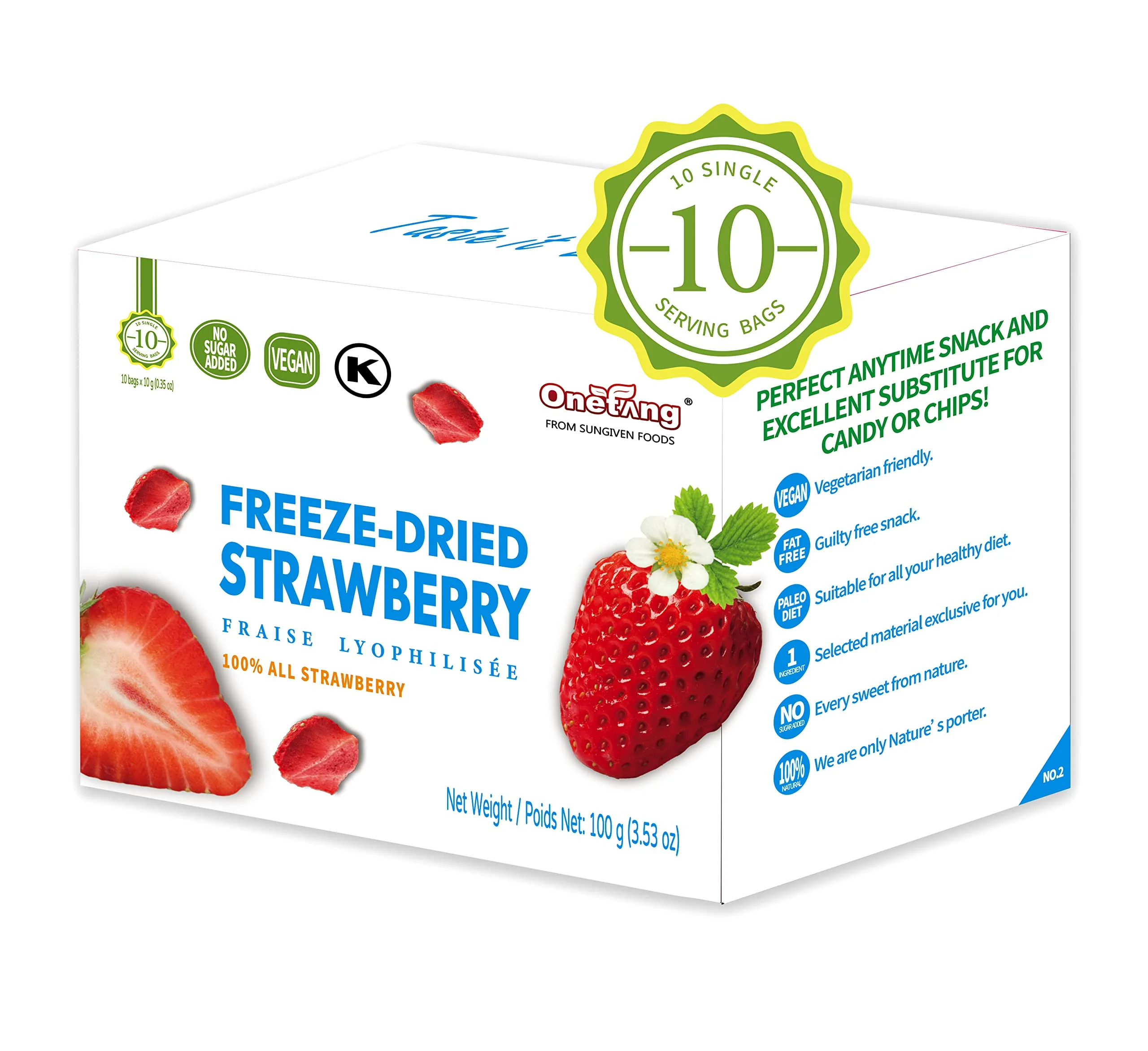 ONETANG – Freeze-Dried Strawberries – 10 Single-Serve Packs - Canadian Distribution - Ships Free Within Canada on Orders Above CAD $199