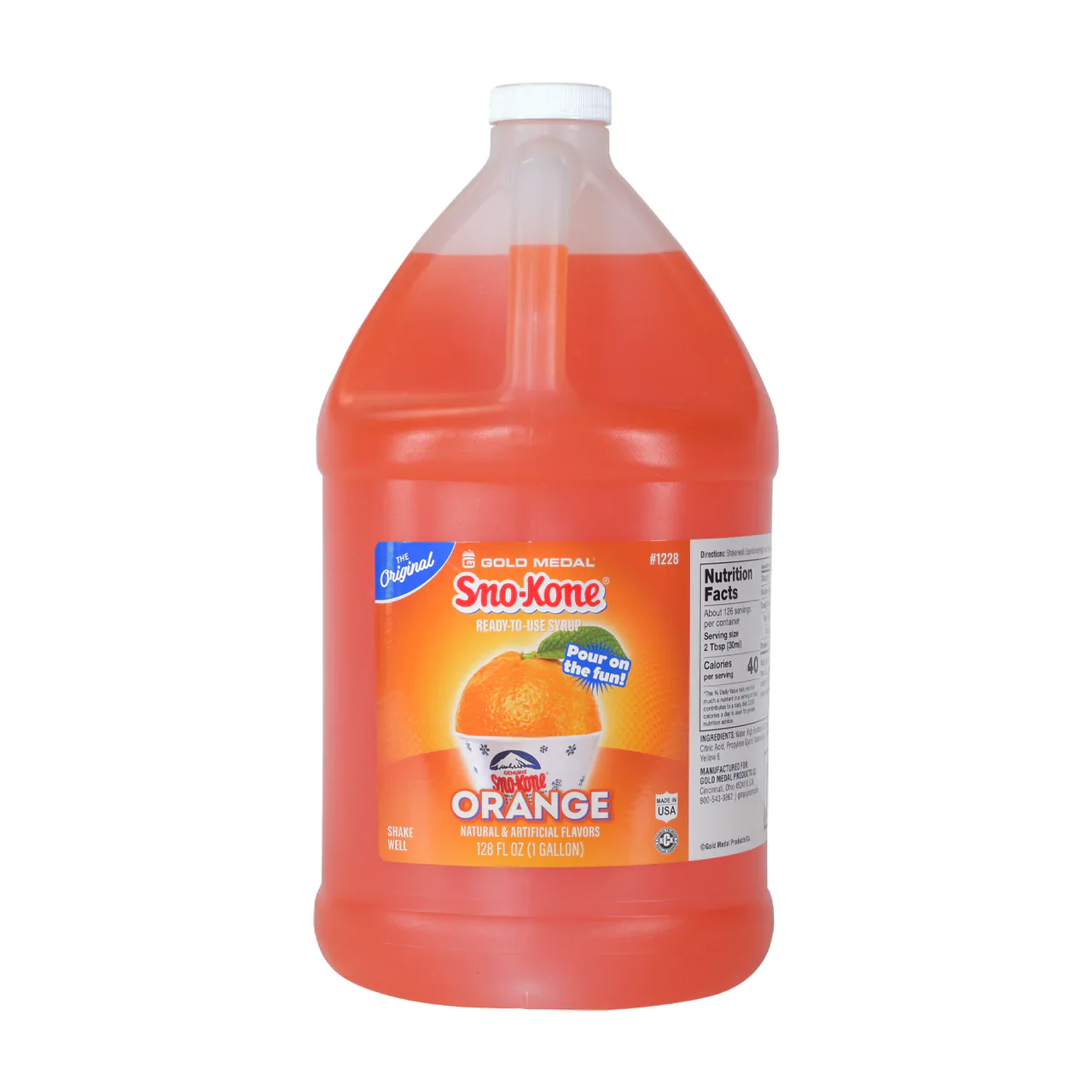 Orange - Sno-Treat Sno-Kone® Syrup and Slush Mix - 4 x 1 Gallon - Canadian Distribution - Ships Free Within Canada on Orders Above CAD $199