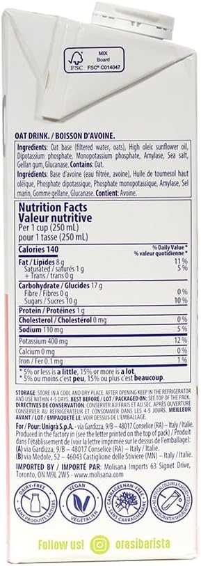 OraSi Barista Oat Beverage Professional - 12 x 1L - Plant-Based Milk Alternatives - Canadian Distribution - Ships Free Within Canada on Orders Above CAD $199 - Image 3
