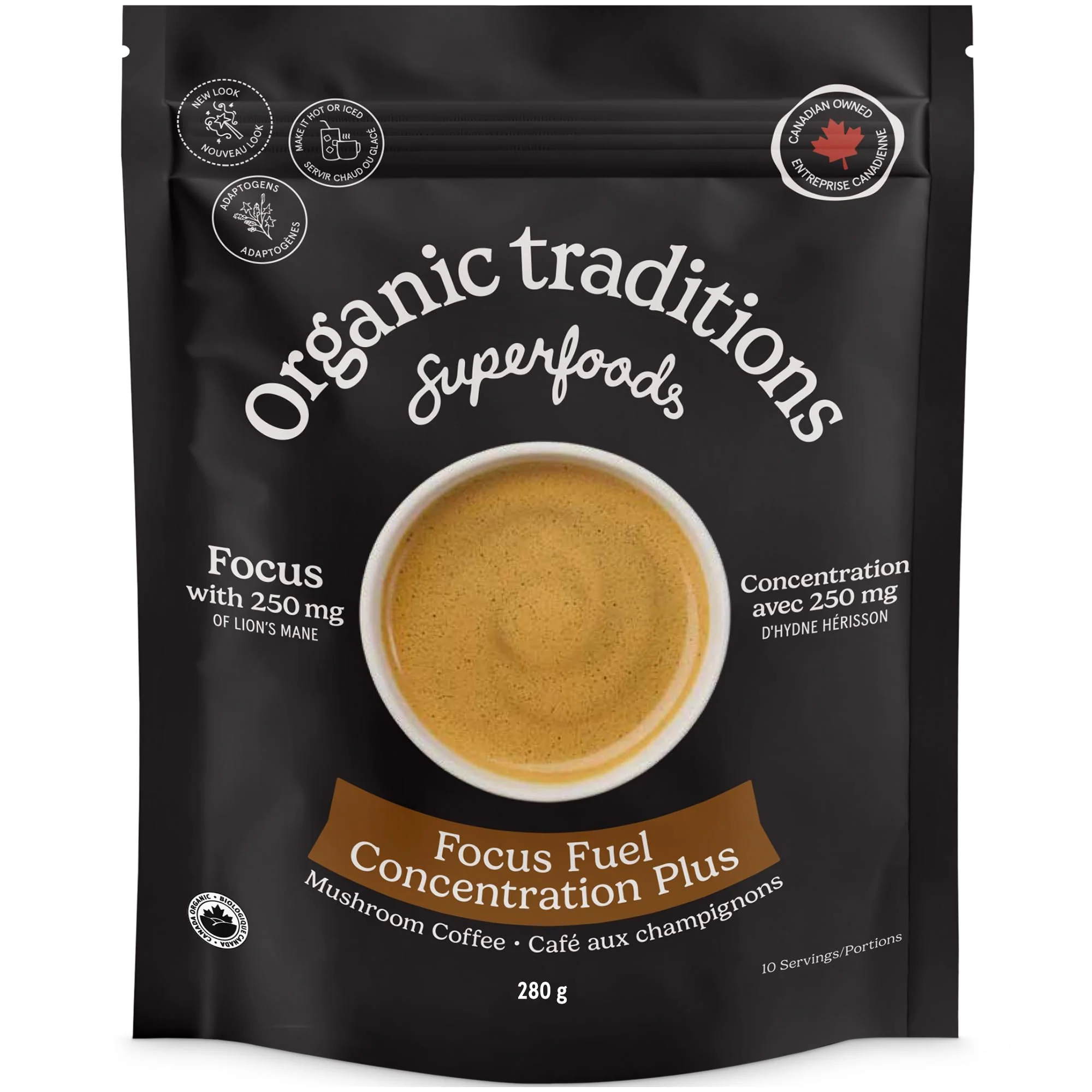 Organic Traditions – Focus Fuel Mushroom Coffee – Instant Blend – 280g - Canadian Distribution - Ships Free Within Canada on Orders Above CAD $199