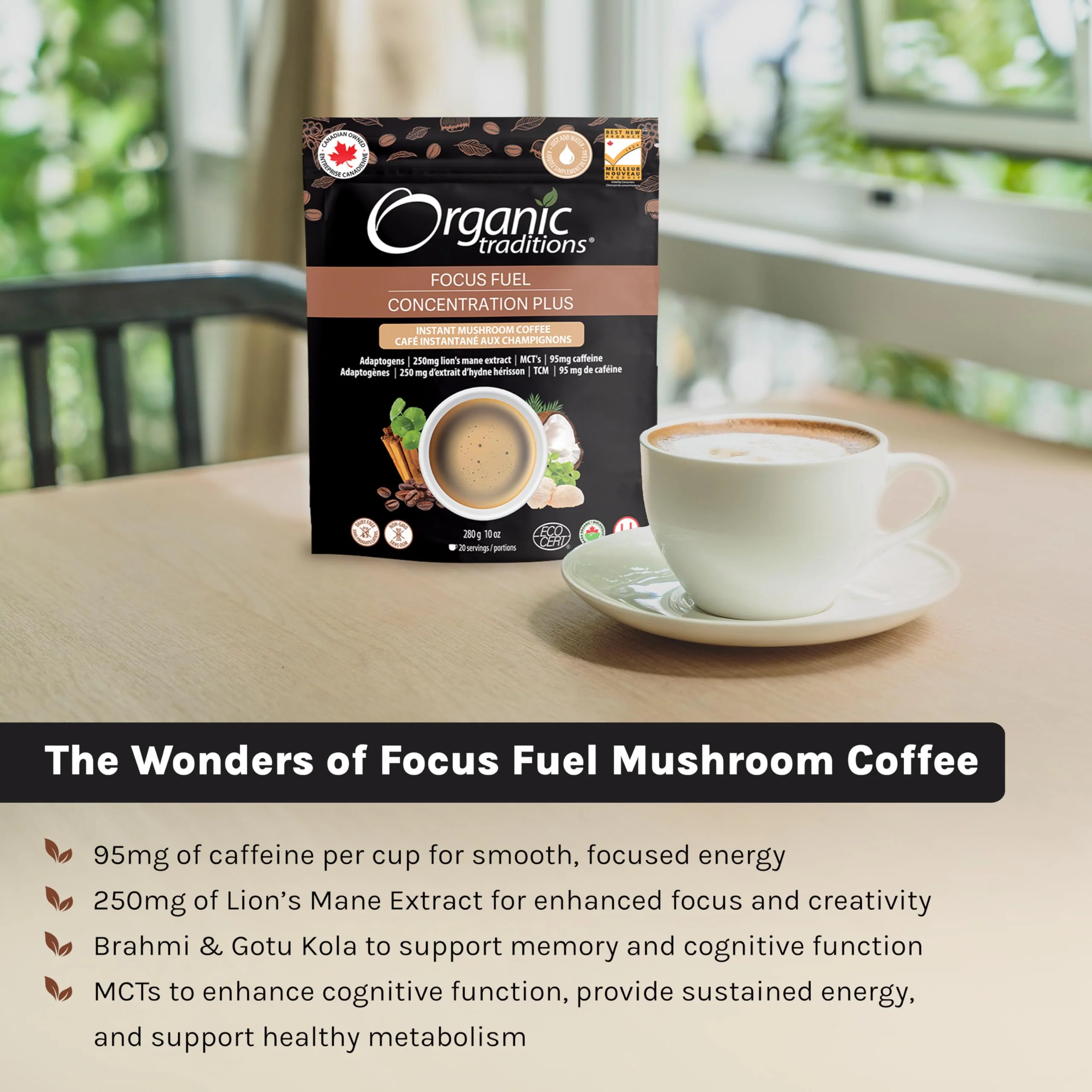 Organic Traditions – Focus Fuel Mushroom Coffee – Instant Blend – 280g - Canadian Distribution - Ships Free Within Canada on Orders Above CAD $199 - Image 4