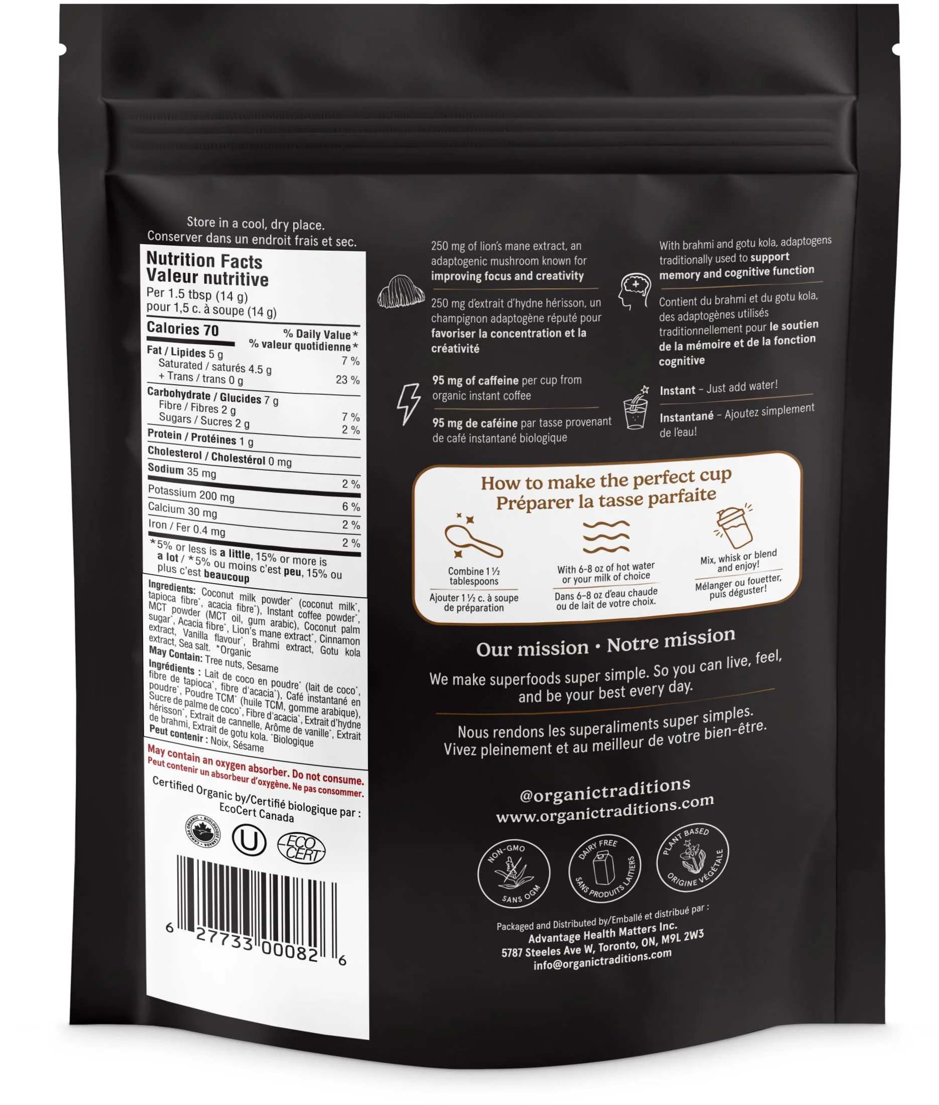 Organic Traditions – Focus Fuel Mushroom Coffee – Instant Blend – 280g - Canadian Distribution - Ships Free Within Canada on Orders Above CAD $199 - Image 7