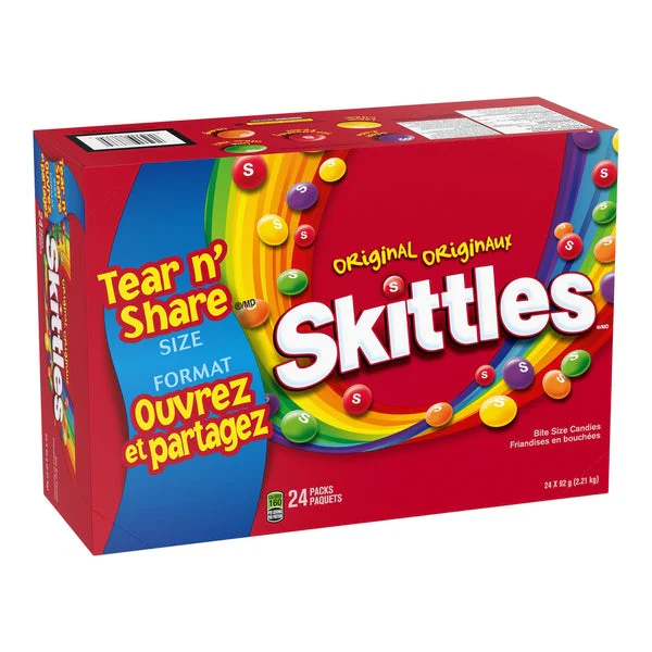 Original Tear N Share - 96 × 92 g - Skittles - Canadian Distribution - Ships Free Within Canada on Orders Above CAD $199