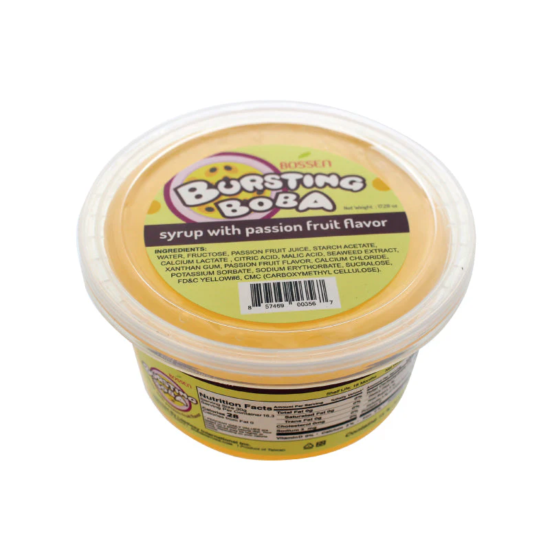 Passion Fruit Bursting Boba® | Popping Boba | 490g Mini Tub | 6 Mini Tubs Per Case | 90 Cases Per Pallet | Ships Free Within Canada on Orders Above CAD $199