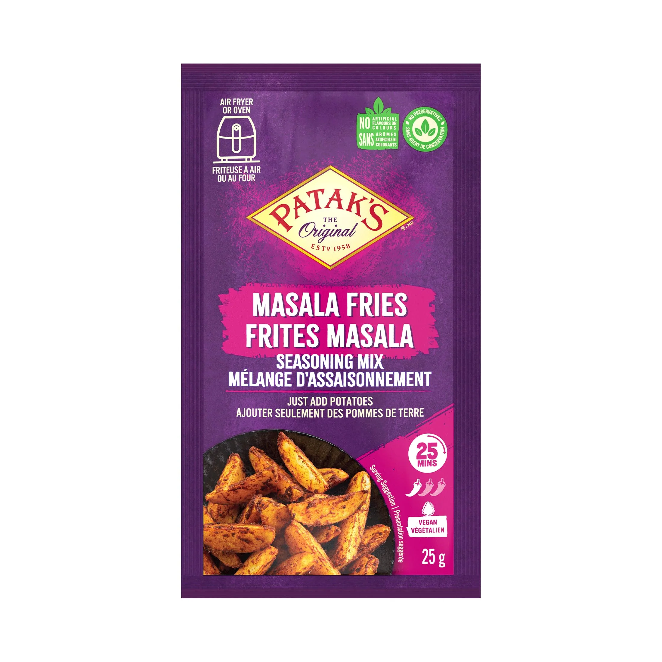 Patak’s Masala Fries Seasoning Mix – Authentic Indian Spice Blend, Perfect for Air Fryer or Oven, 25g (Pack of 18)
