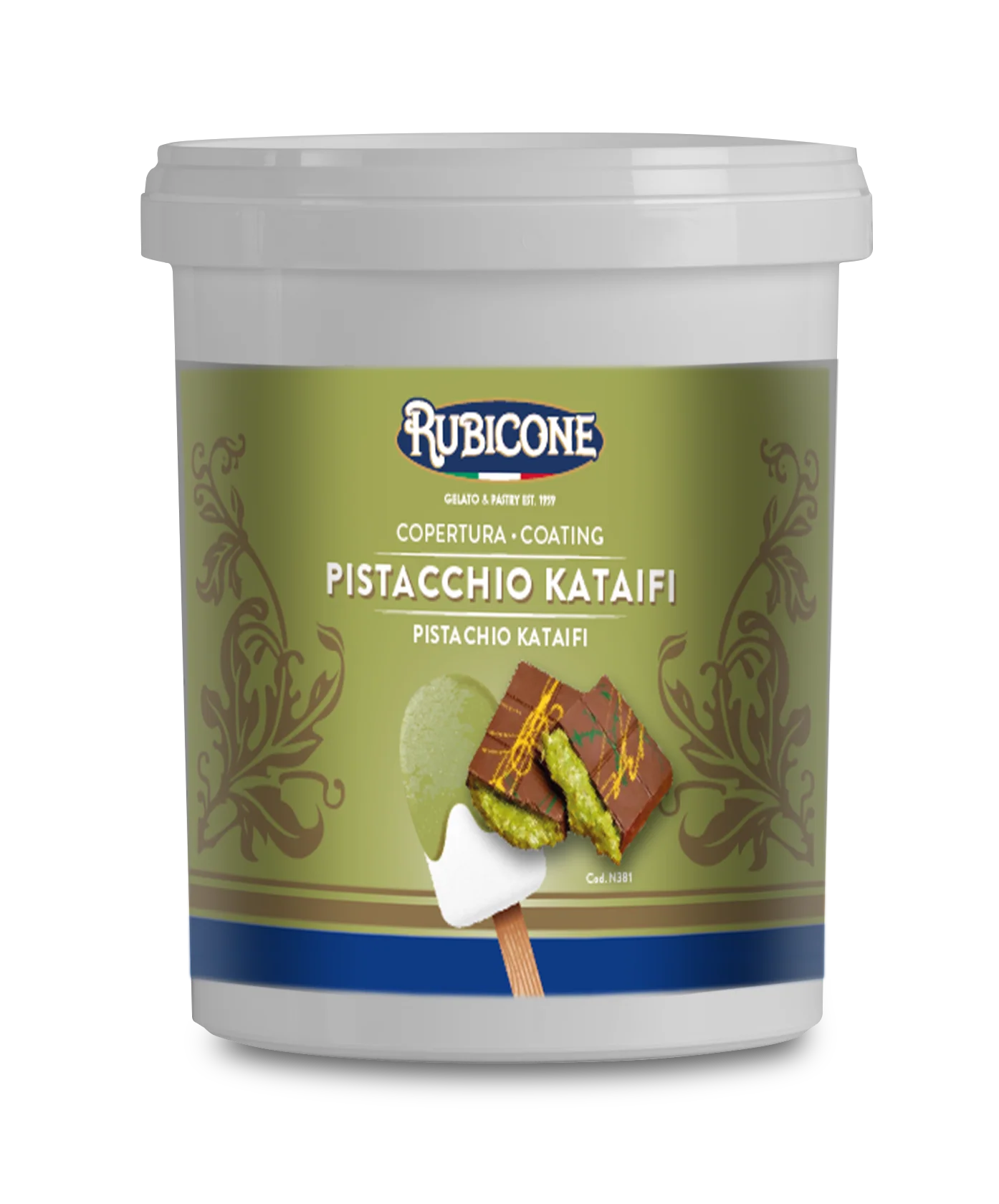 Pistachio Kataifi (Dubai Chocolate) Cone Dip Coating - 1.5 KG Bucket - Rubicone Canada - Made in Italy - Ships Free Within Canada on Orders Above CAD $199