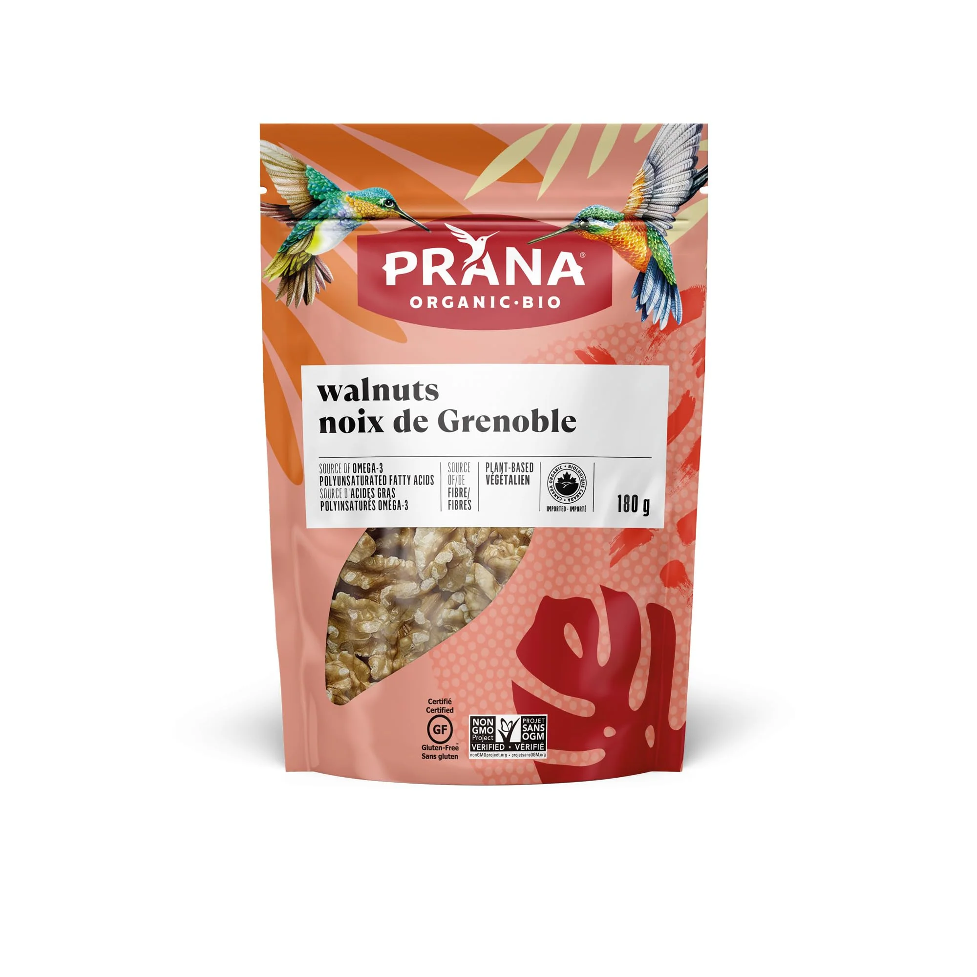 Prana Organic Raw Walnuts - Non-GMO, Vegan, 2 x 180g - Canadian Distribution - Ships Free Within Canada on Orders Above CAD $199