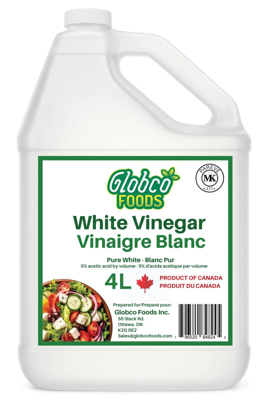 Premium Quality – White Vinegar – 4L – Canadian made gluten free - Canadian Distribution - Ships Free Within Canada on Orders Above CAD $199