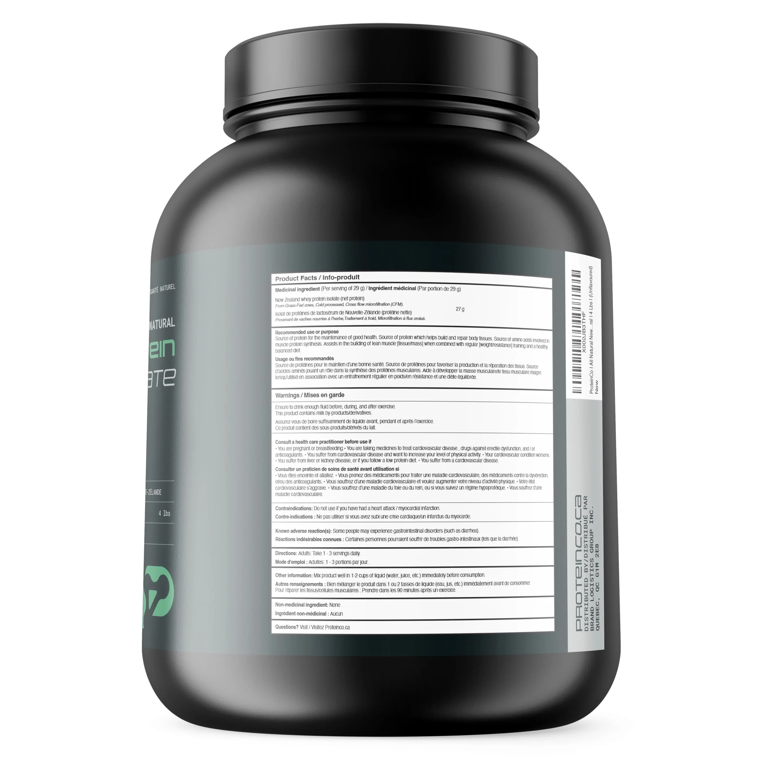 ProteinCo - Grass-Fed New Zealand Whey Protein Isolate Powder - Unflavored - 4 Lbs - Canadian Distribution - Ships Free Within Canada on Orders Above CAD $199 - Image 2