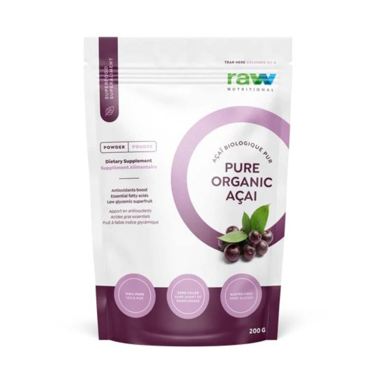 Pure Organic Açai Powder | Packed With Vitamins, Antioxidants, Good Fats, and Fibre | Essential Fatty Acids | 66 Servings Per Bag | 200G | Ships Free Within Canada on Orders Above CAD $199