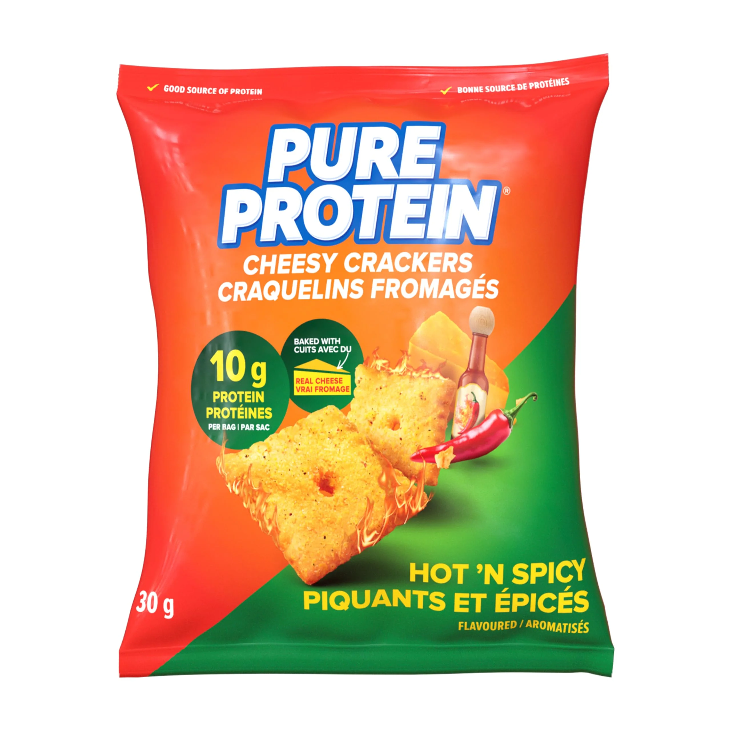 Pure Protein Hot & Spicy Cheesy Crackers - 10g Protein Per Serving, 8-Pack - Canadian Distribution - Ships Free Within Canada on Orders Above CAD $199
