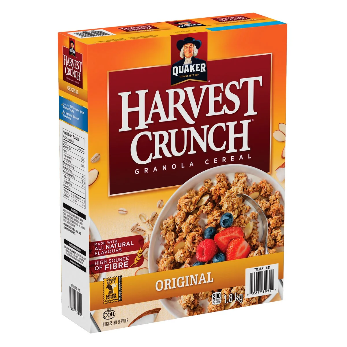 Quaker Harvest Crunch Original Granola Cereal - 4 x 1.8 kg - Grocery and Food Items - Canadian Distribution - Ships Free Within Canada on Orders Above CAD $199