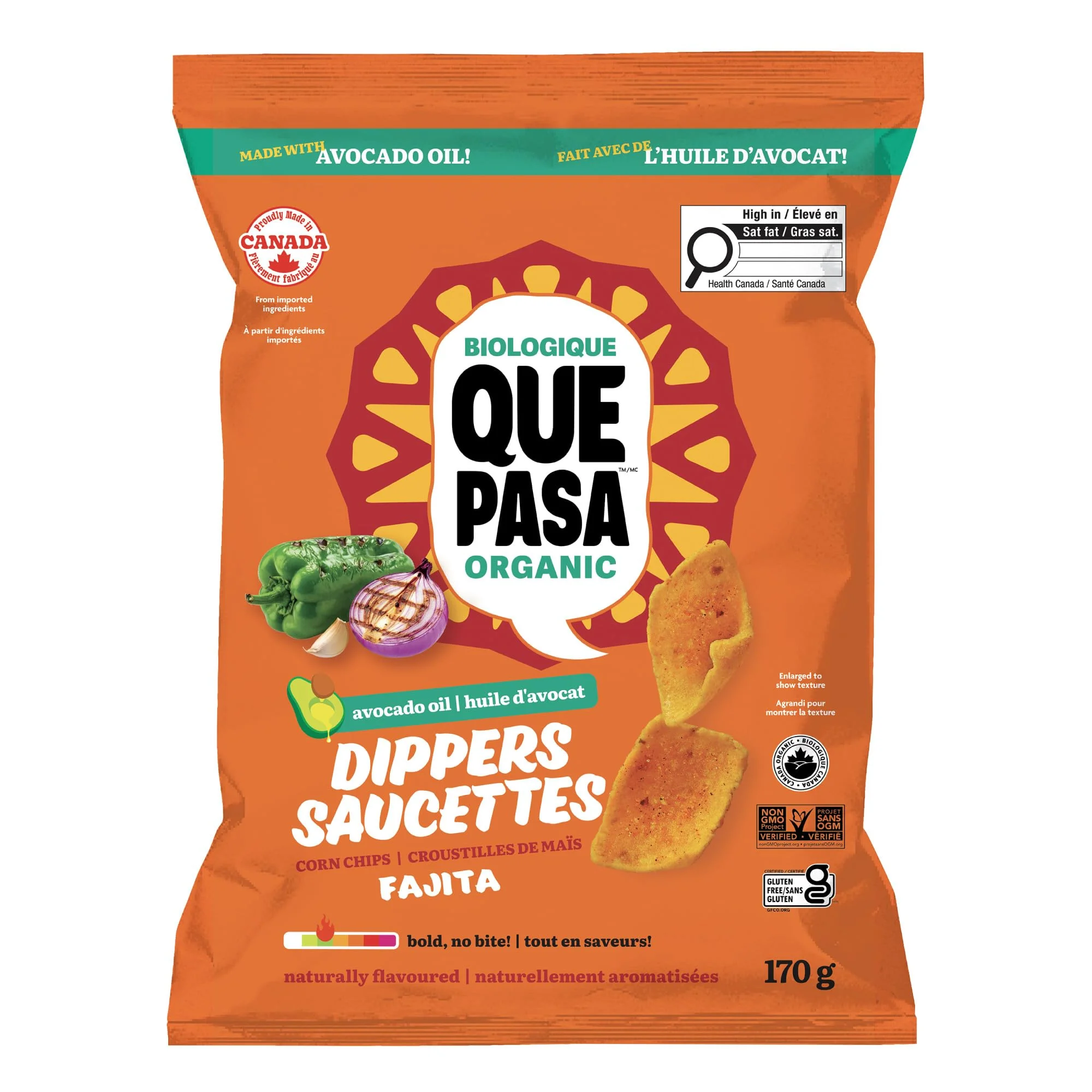 Que Pasa Organic Fajita Dippers Tortilla Chips - 12 Pack (170g Each) | Gluten Free & Non-GMO - Canadian Distribution - Ships Free Within Canada on Orders Above CAD $199